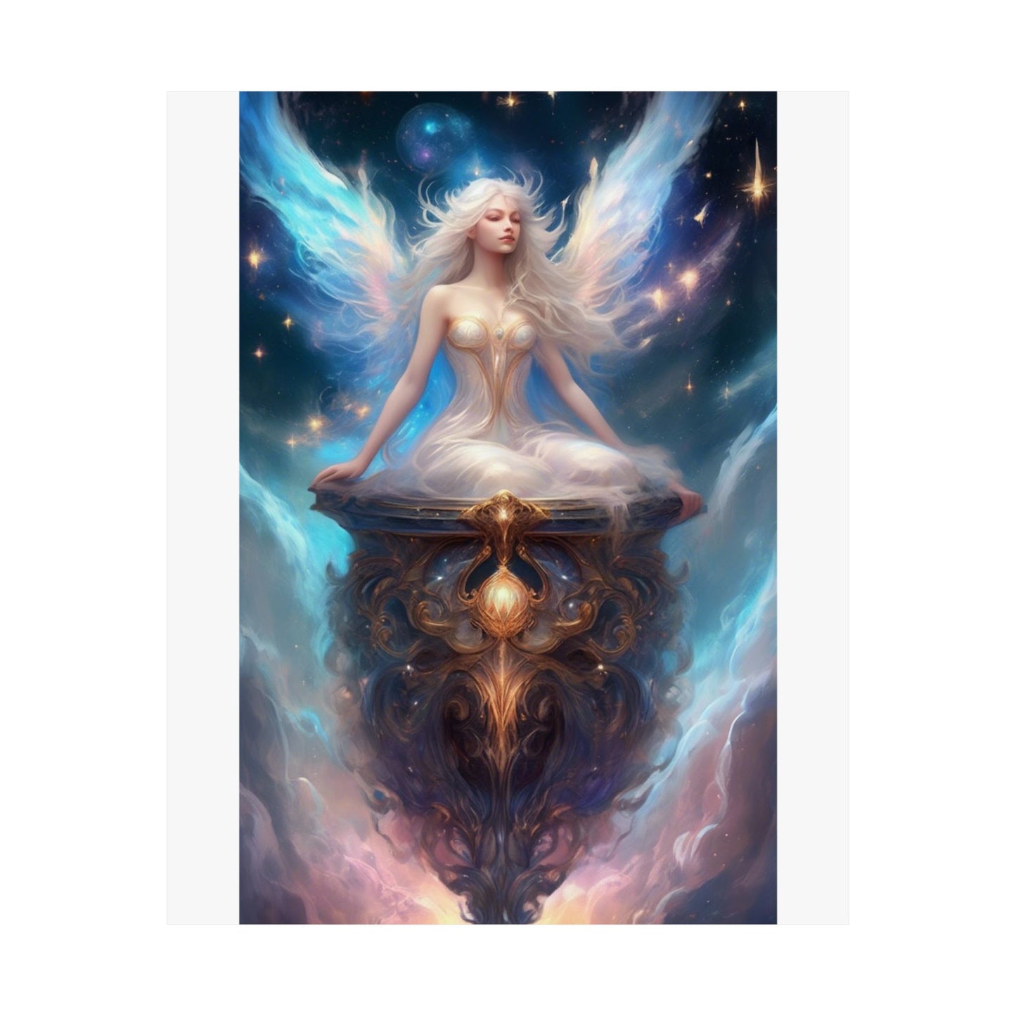 Celestial Winged Meditation Fantasy Portrait Poster