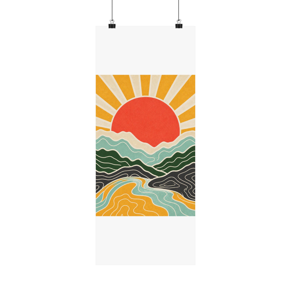 Topographic Sunrise Mid Century Mountain Art Poster