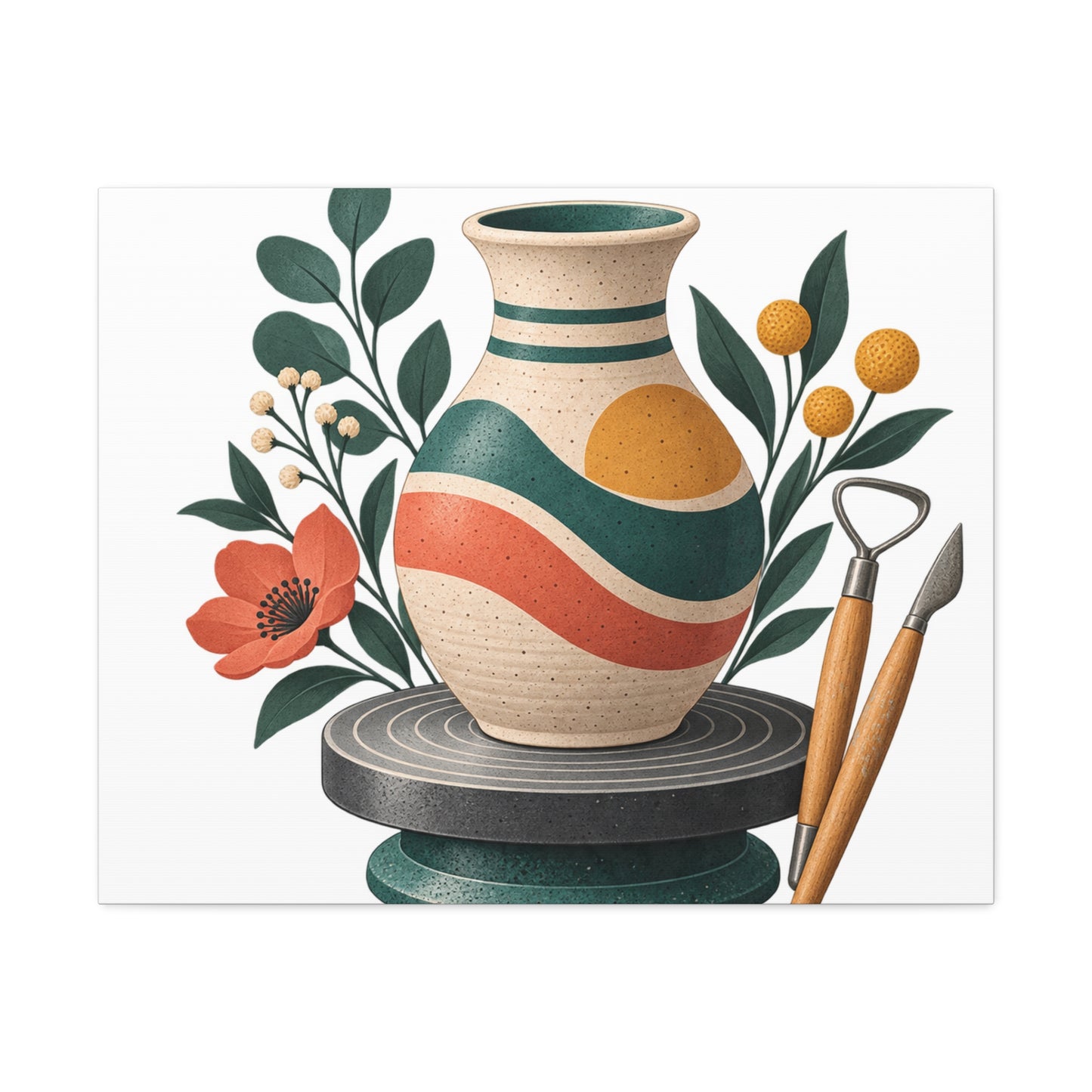 Midcentury Pottery Botanical Art Canvas