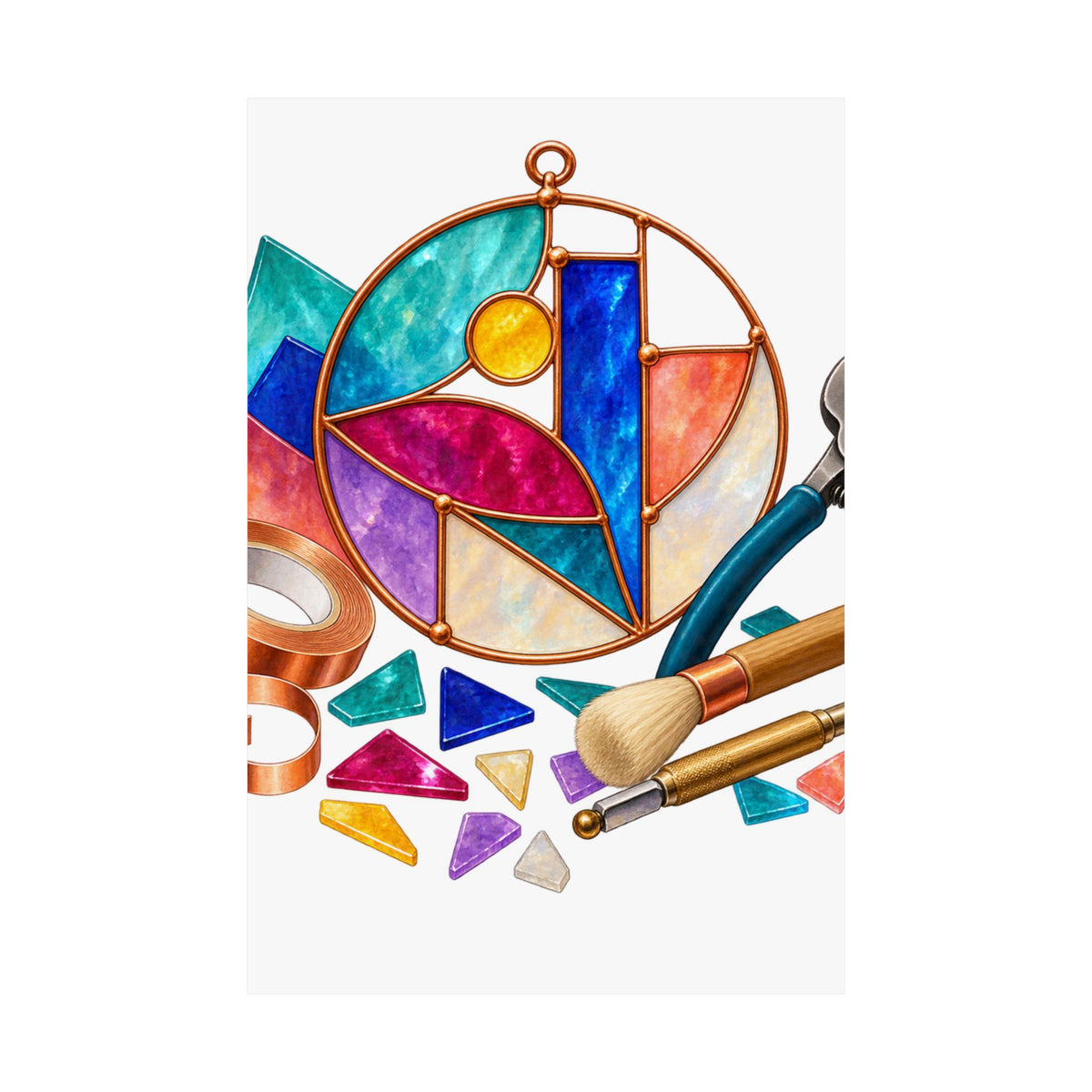 Abstract Stained Glass Suncatcher Workshop Poster