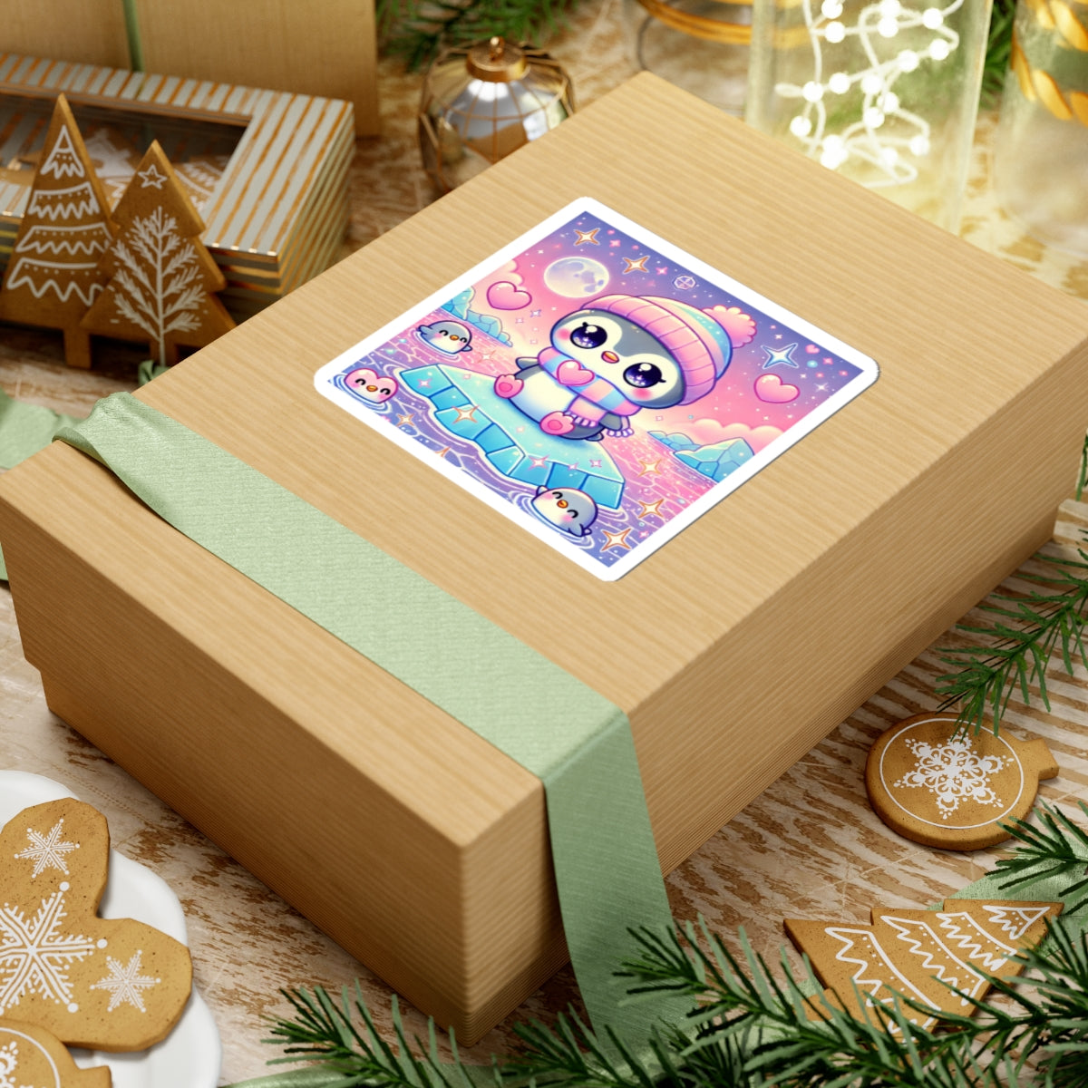 Cute Winter Penguin Ice Floe Kawaii Art Sticker