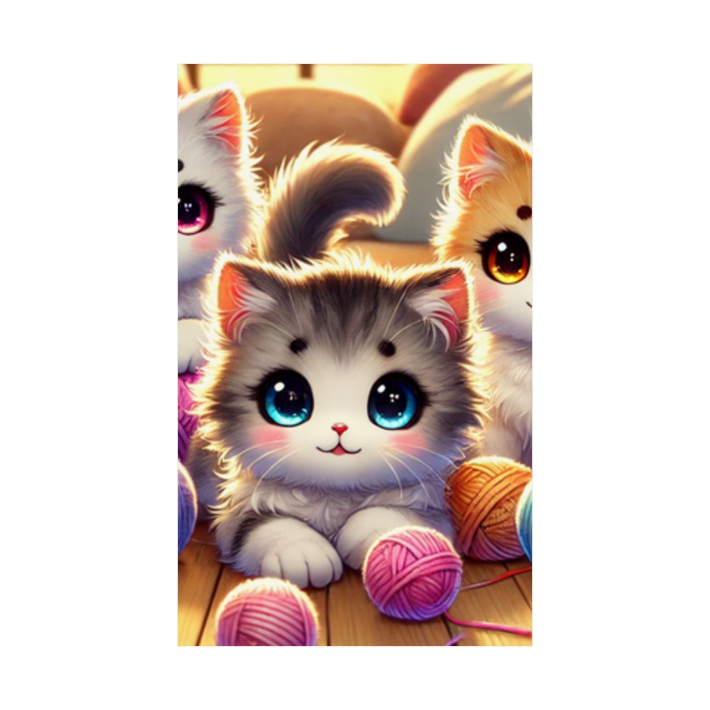 Cozy Yarn Kittens Cute Cat Poster Knitting Room Wall Art Decor