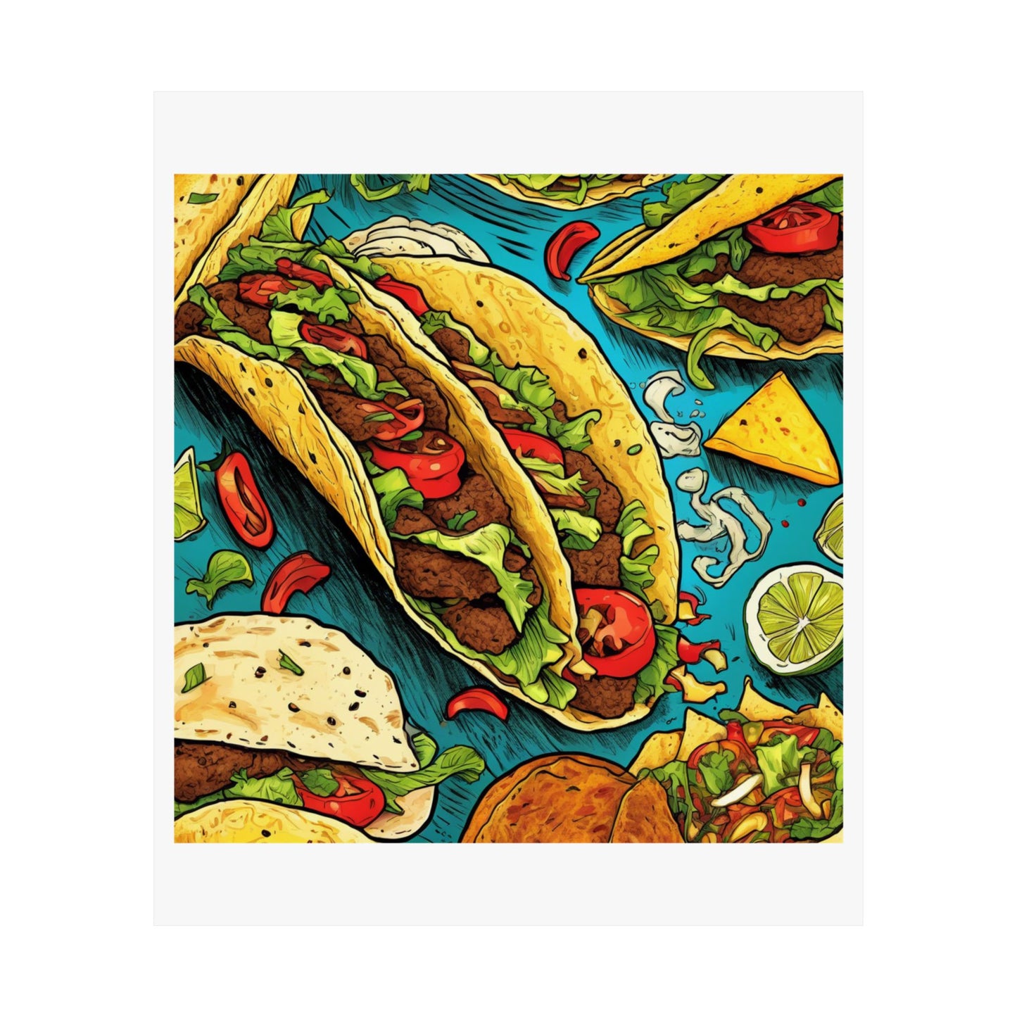 Taco Party Pattern Foodie Gift Art Poster