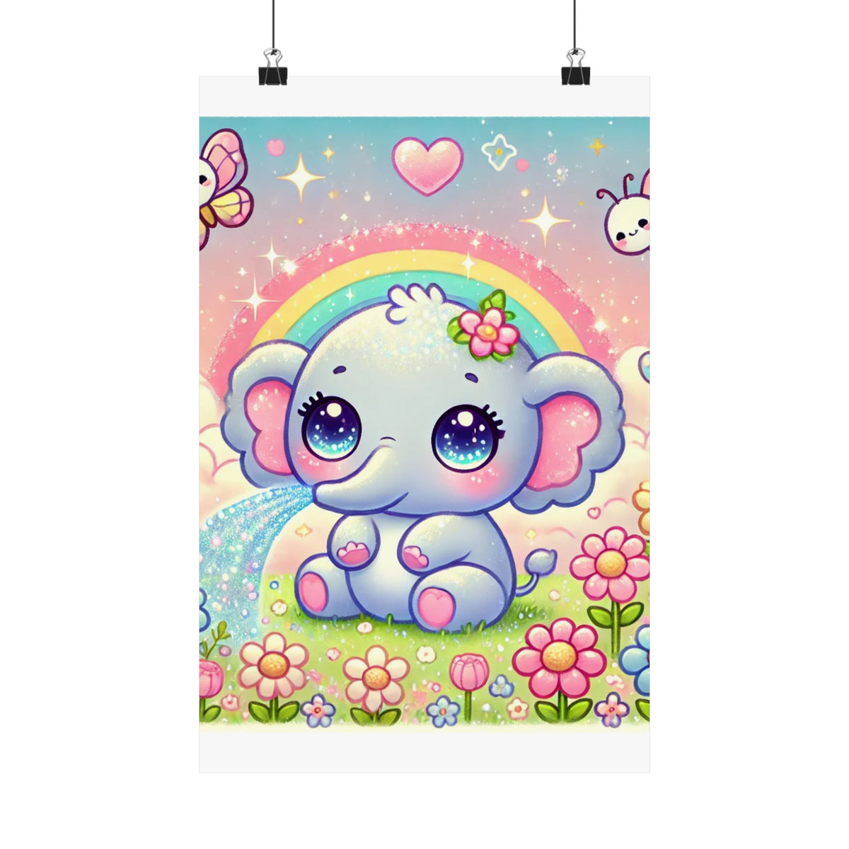 Pastel Rainbow Baby Elephant Floral Wall Art Poster