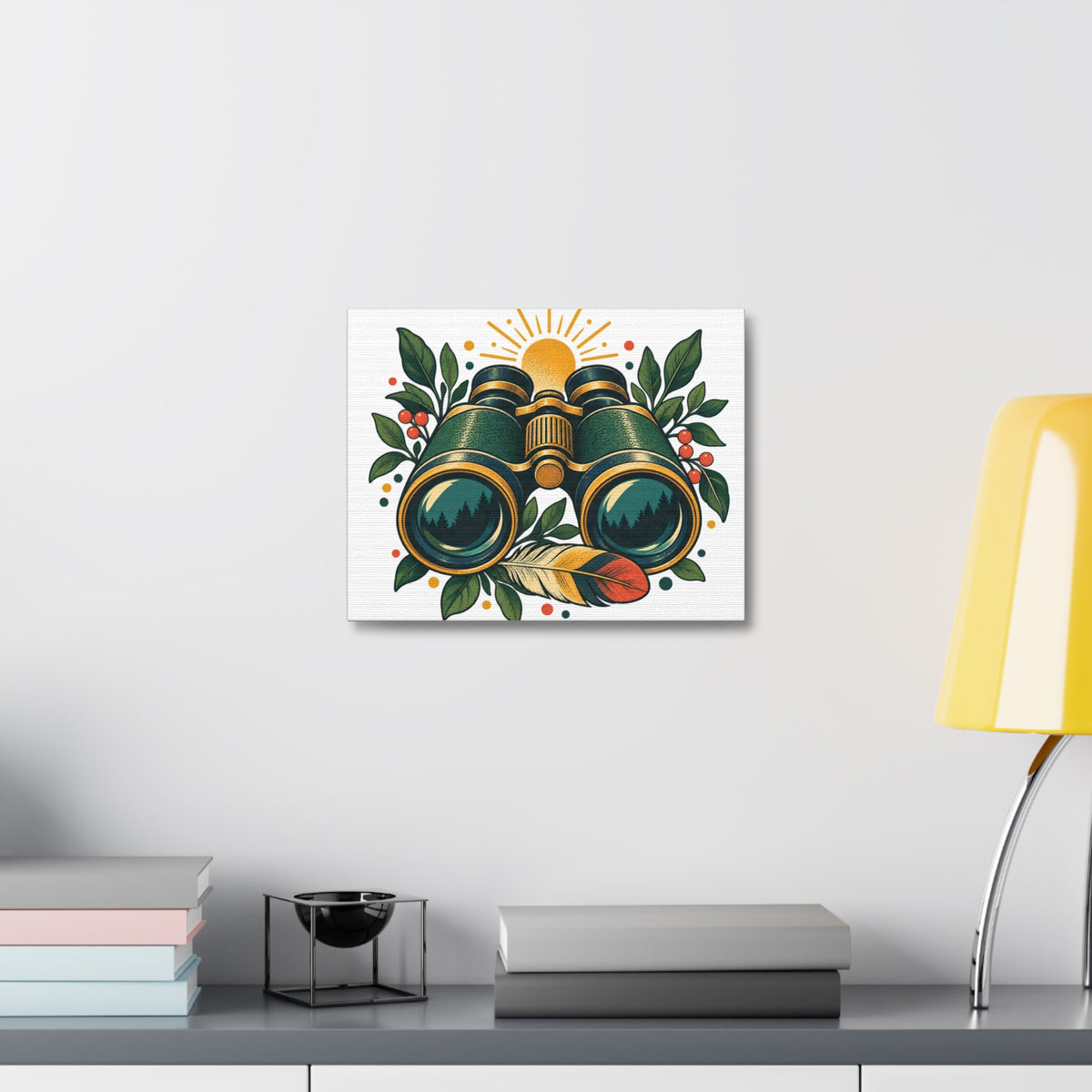 Retro Binoculars and Botanical Birdwatching Art Canvas