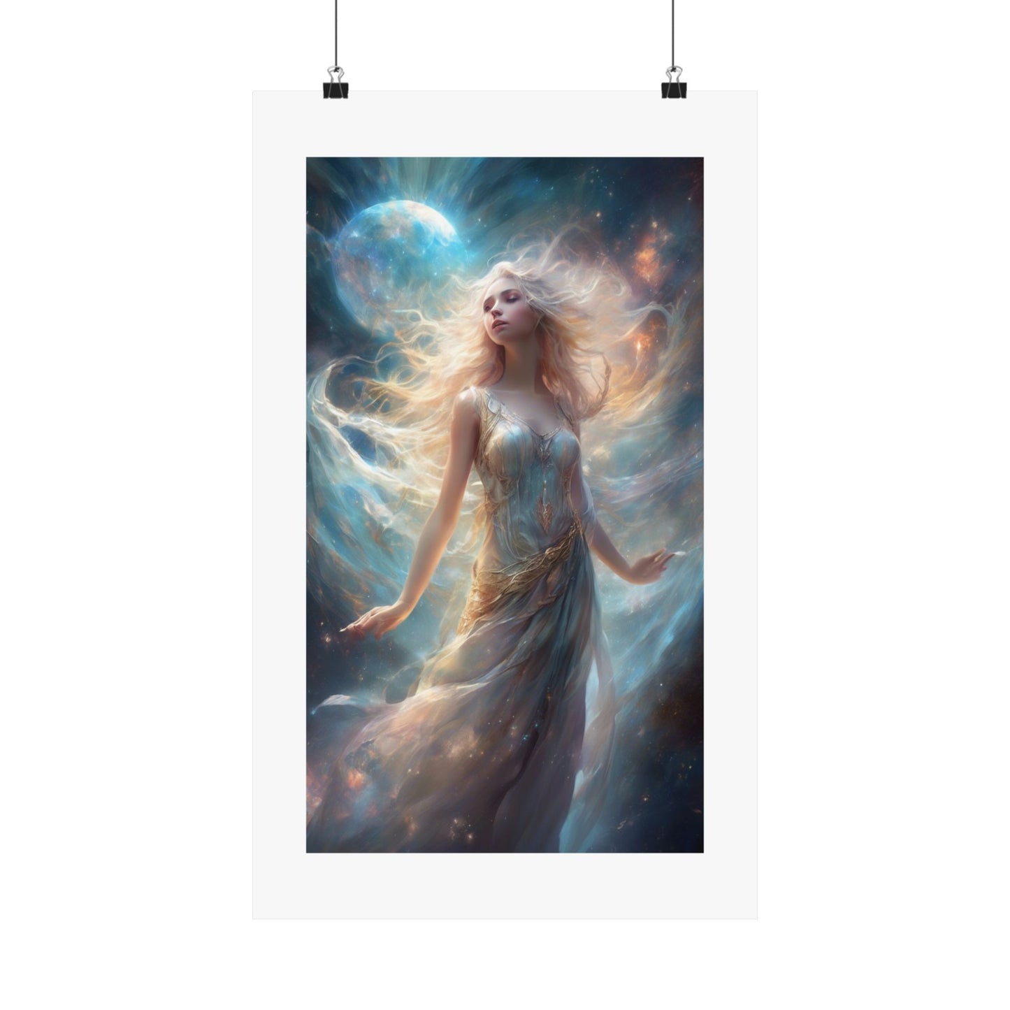 Moonlit Celestial Maiden Fantasy Portrait Poster