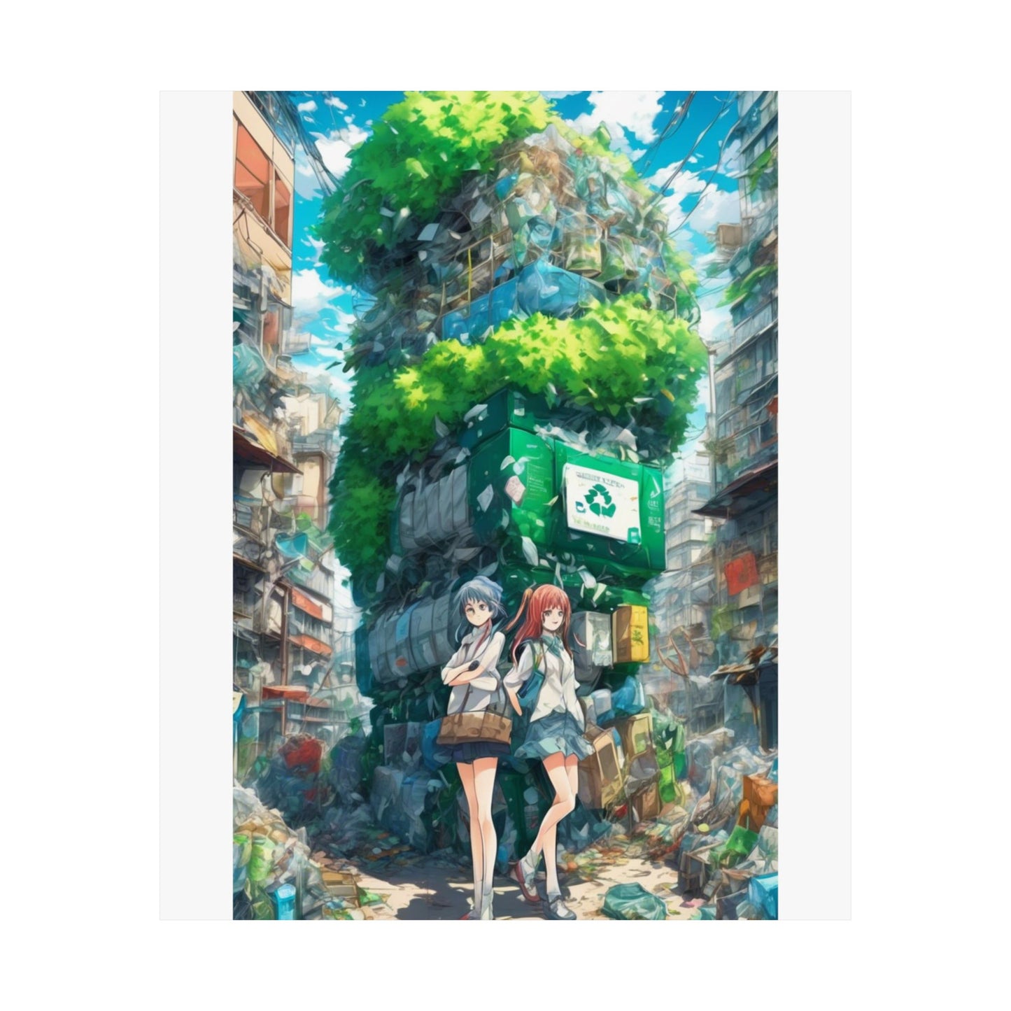 Urban Recycling Anime Friends Green City Wall Poster