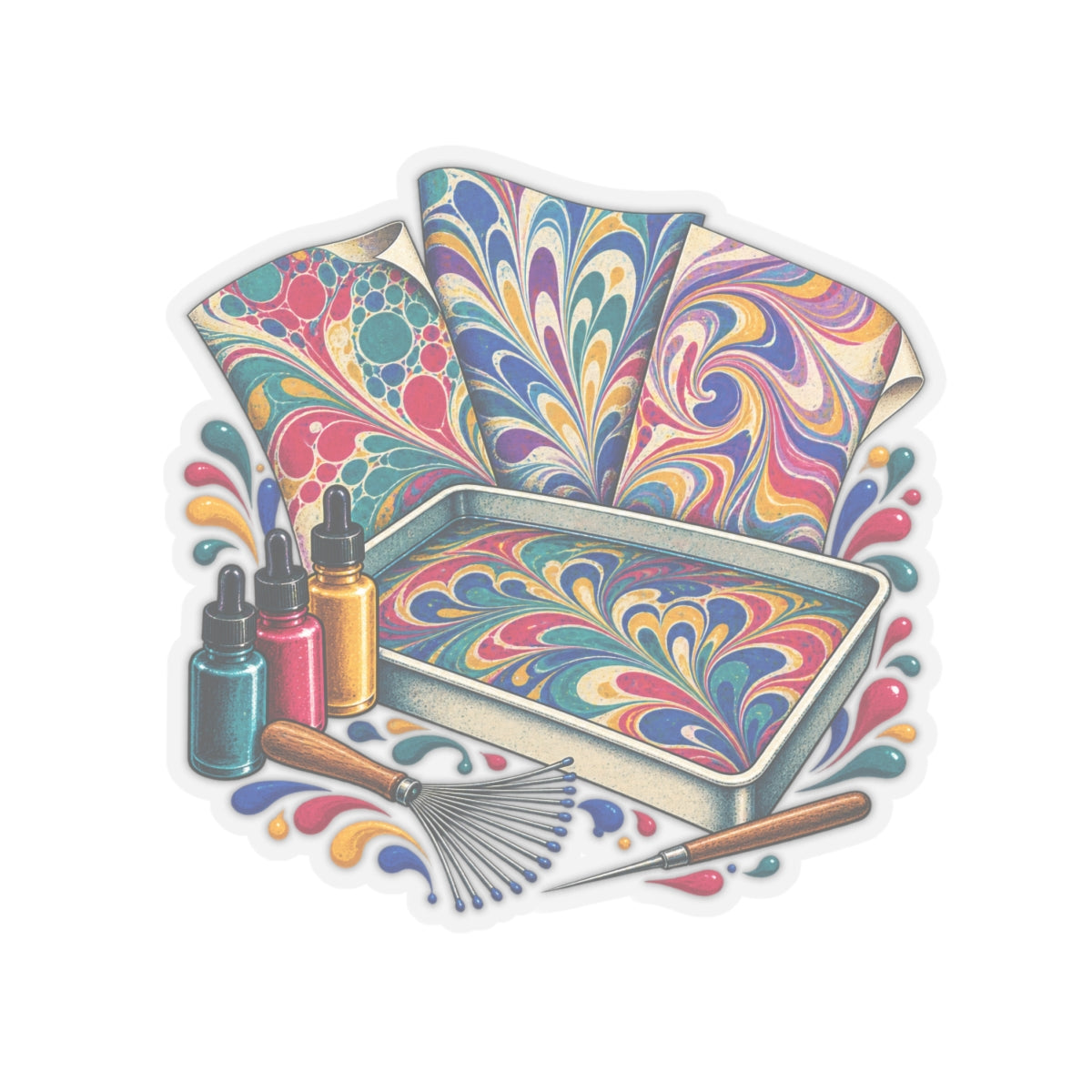 Colorful Paper Marbling Workshop Sticker