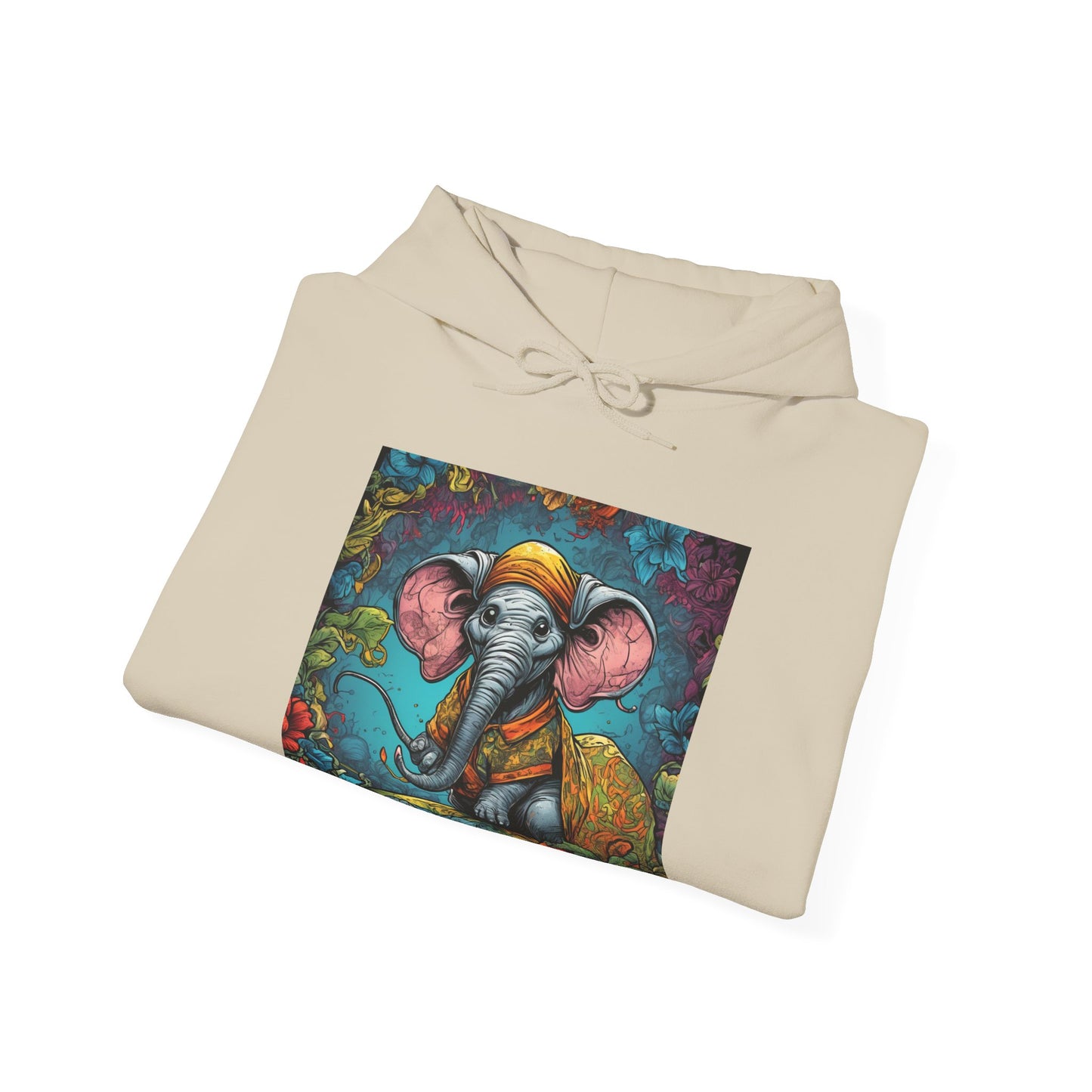 Colorful Storybook Elephant Floral Garden Art Hoodie
