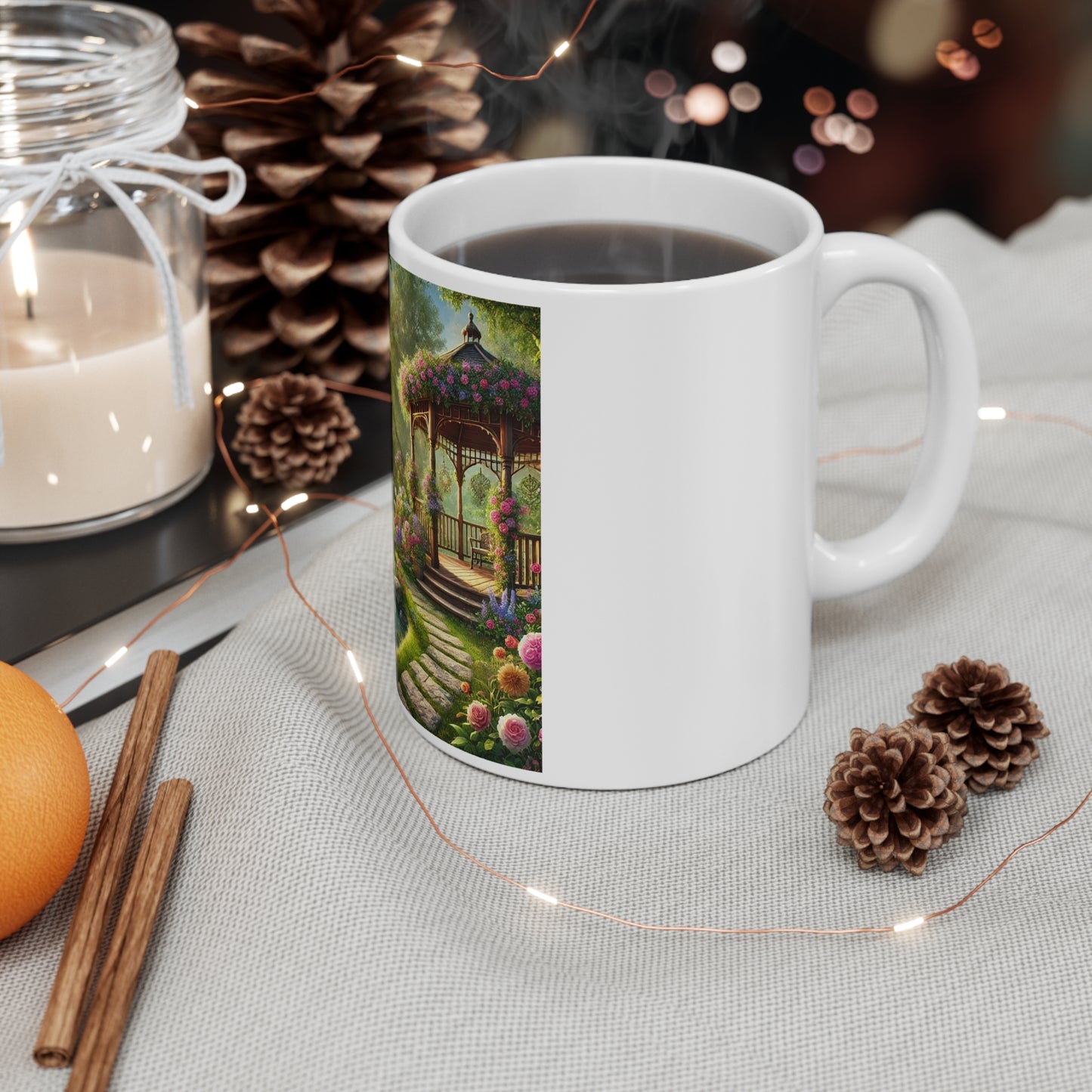 Sunlit Rose Gazebo Cottage Garden Coffee Mug
