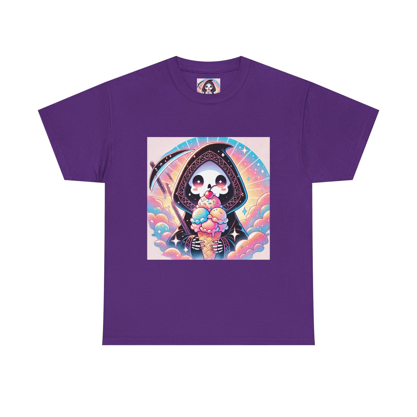 Grim Reaper with Ice Cream Kawaii Anime Unisex Heavy Cotton Tee - Fun & Stylish Graphic T-Shirt - Great Gift for Anime Fans!