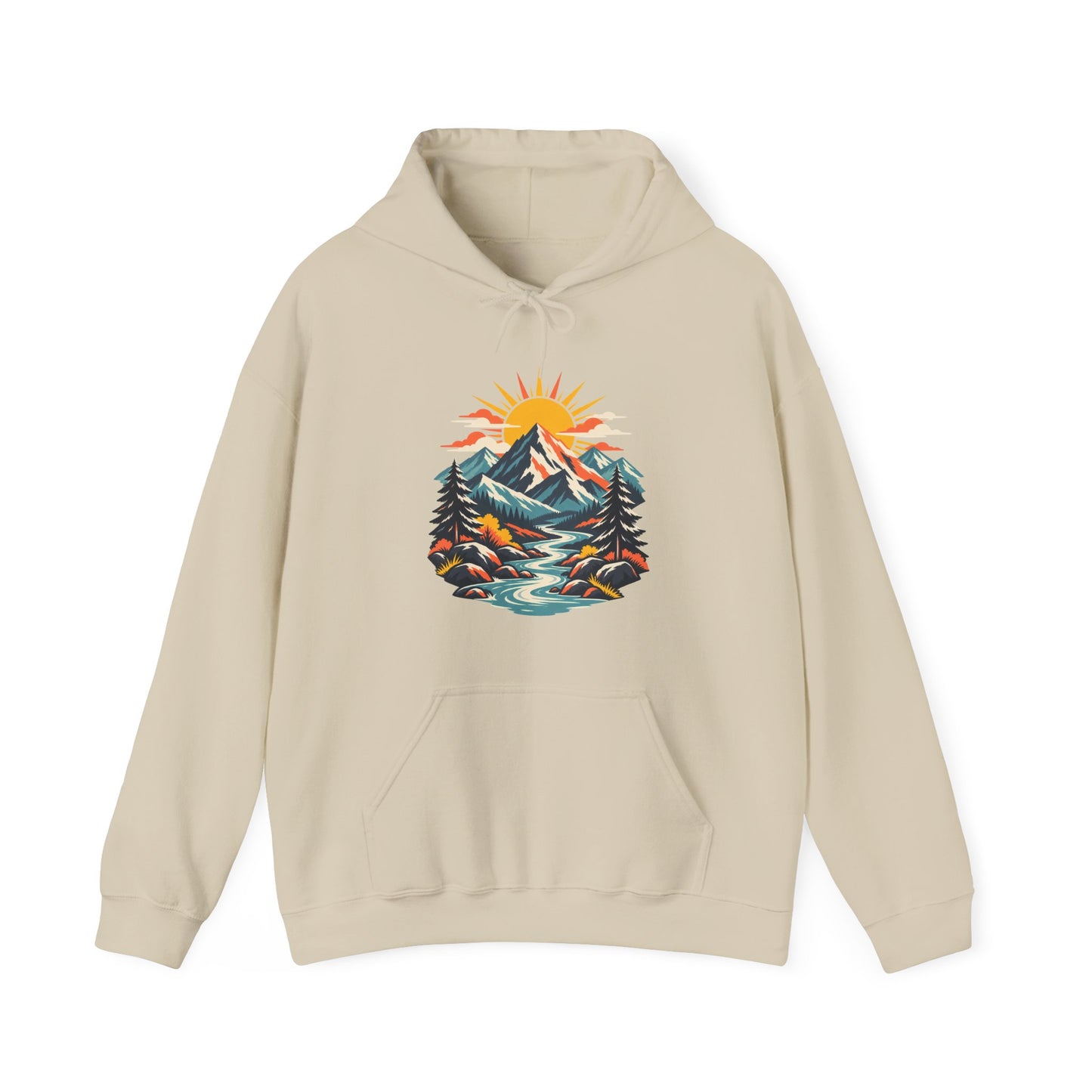 Alpine Sunrise River Mountain Adventure Art Hoodie