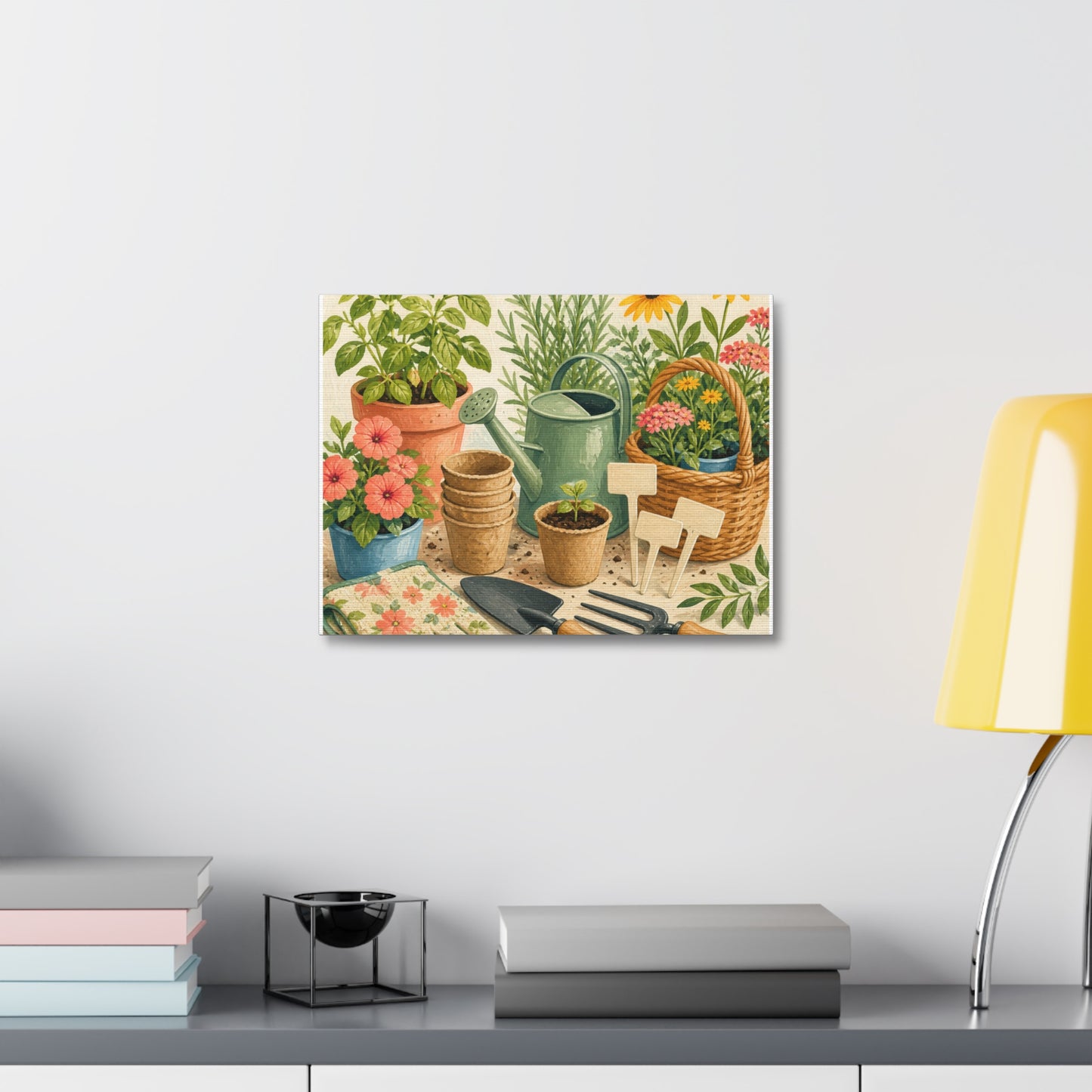 Colorful Gardening Tools and Flowers Canvas Art