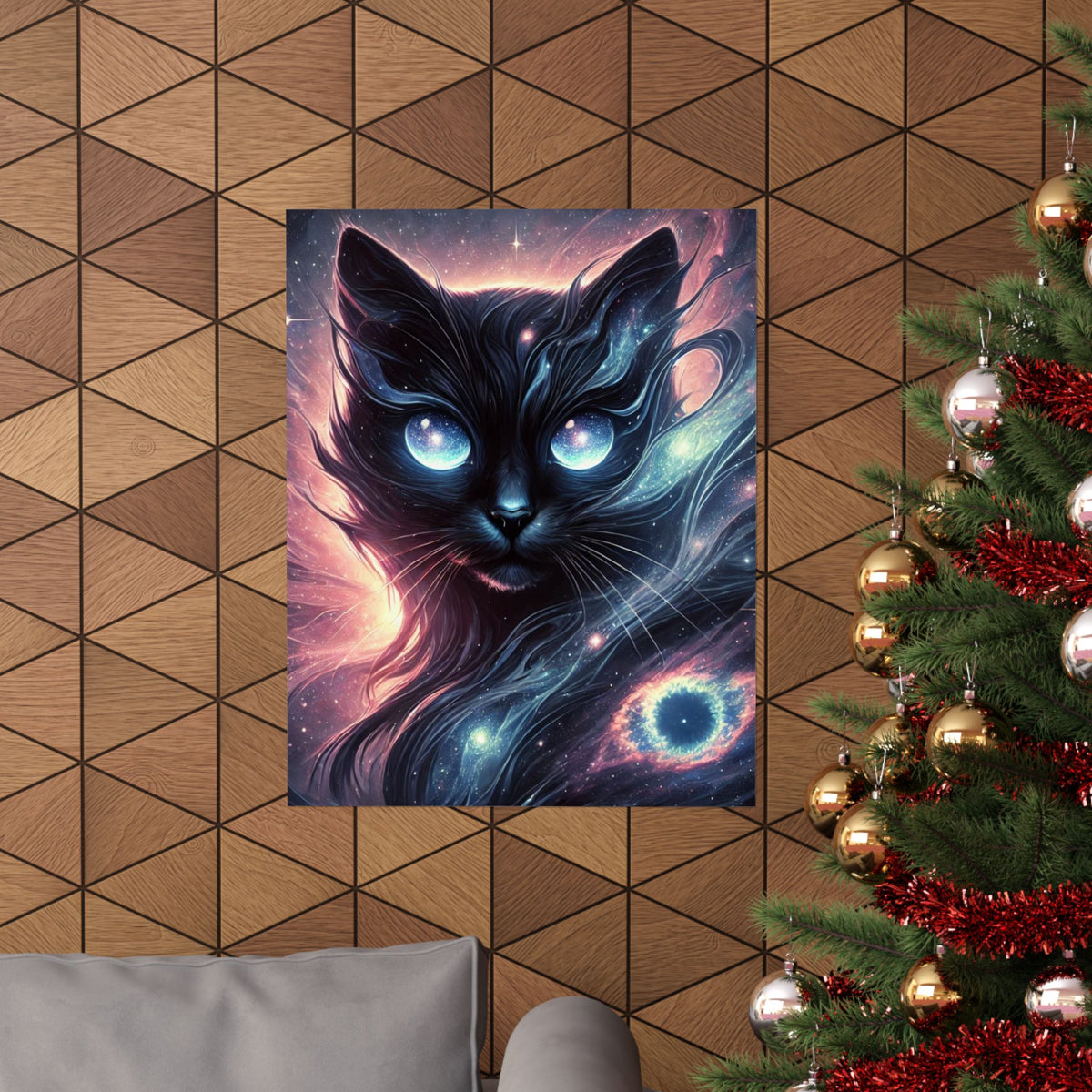 Cosmic Black Cat Galaxy Celestial Wall Art Poster
