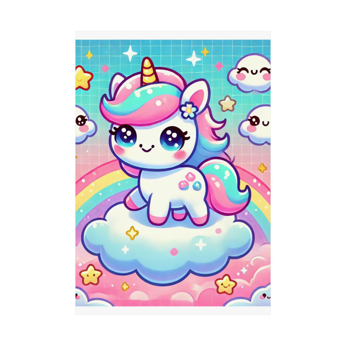 Pastel Rainbow Unicorn Cloud Kawaii Wall Art Poster