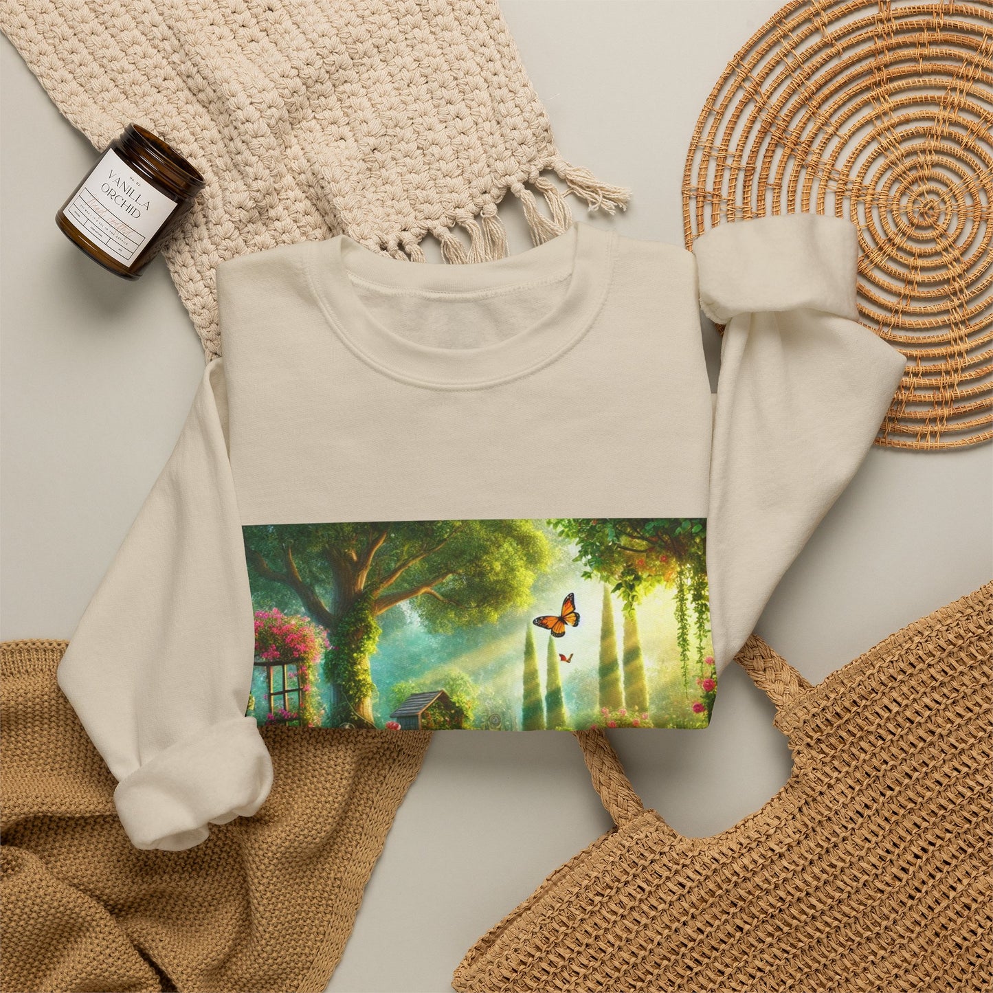 Sunlit Spring Flower Garden Bench Sweatshirt