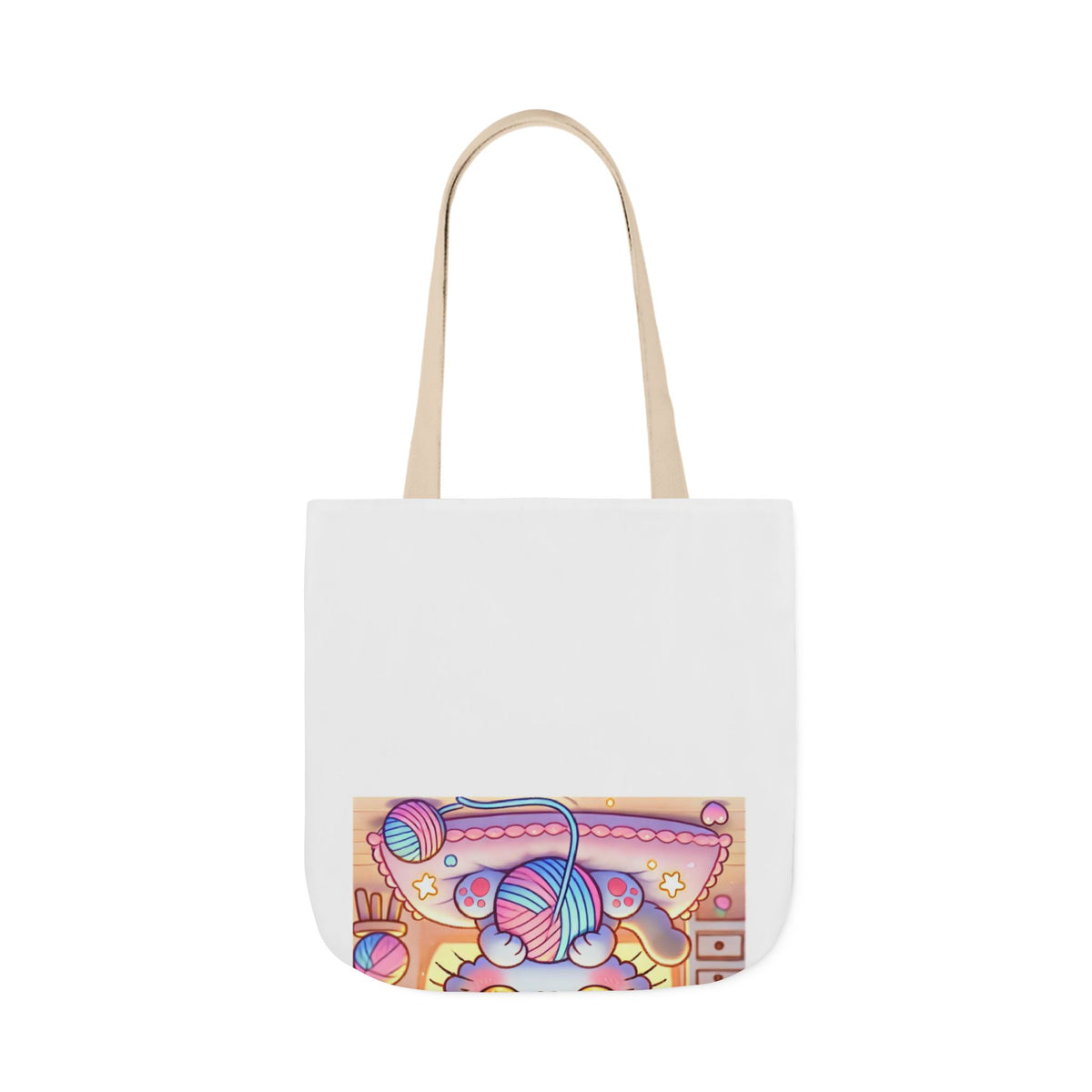 Cozy Kawaii Knitting Cat Pastel Yarn Canvas Tote Bag