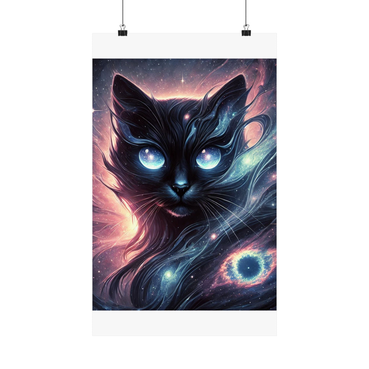 Cosmic Black Cat Galaxy Celestial Wall Art Poster