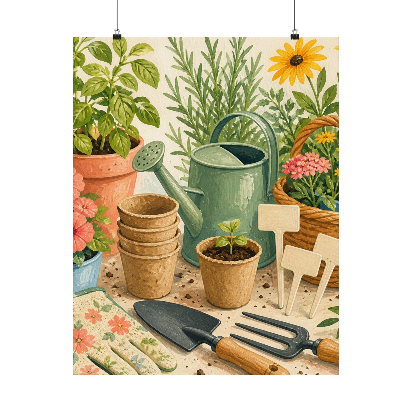 Colorful Gardening Tools and Flowers Hobby Poster