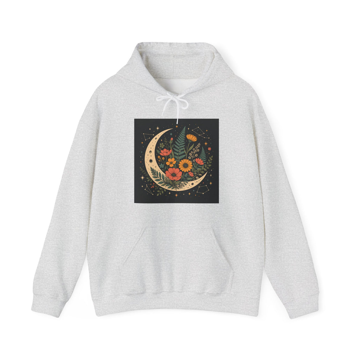 Celestial Wildflower Crescent Moon Botanical Hoodie