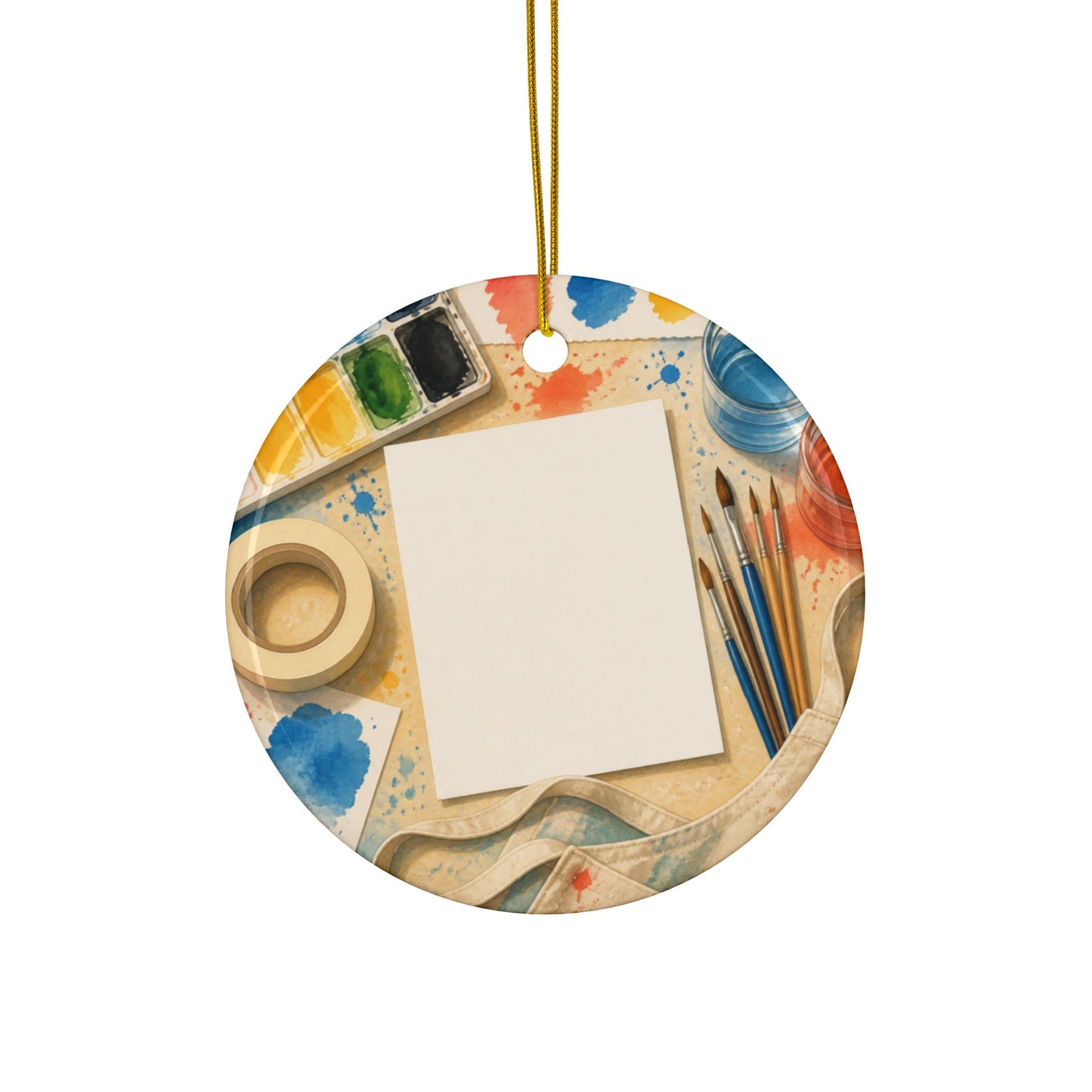 Bright Watercolor Painting Hobby Art Ceramic Ornament, Holiday Keepsake and Gift