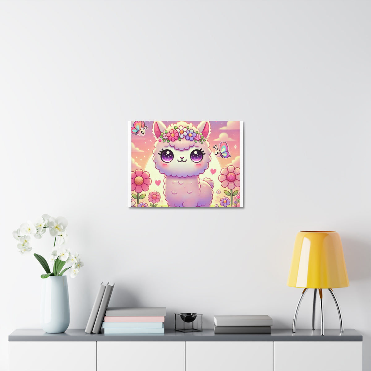 Pastel Floral Alpaca Garden Kawaii Canvas Wall Art