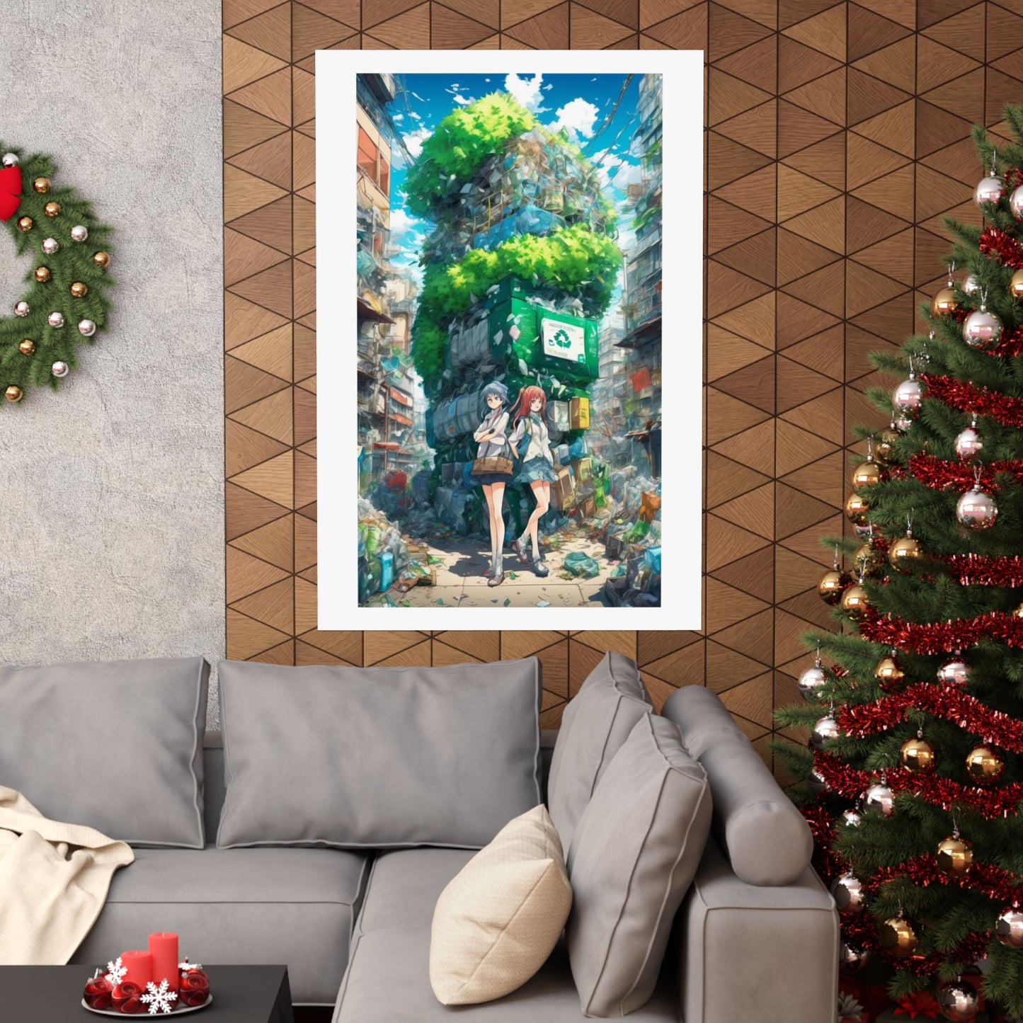 Urban Recycling Anime Friends Green City Wall Poster