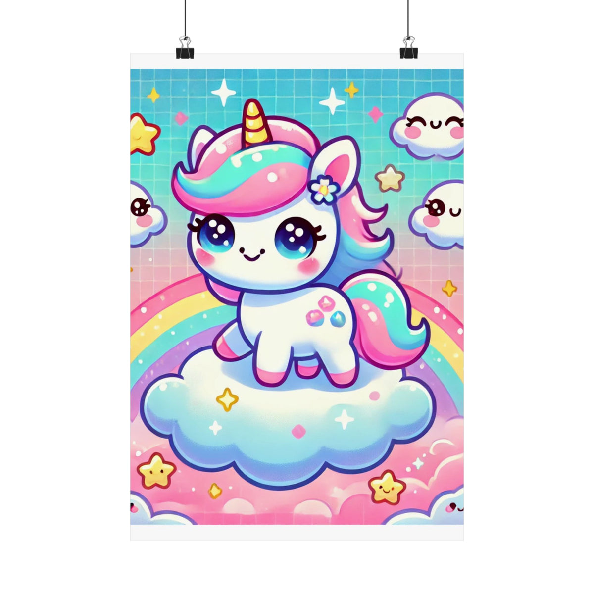 Pastel Rainbow Unicorn Cloud Kawaii Wall Art Poster