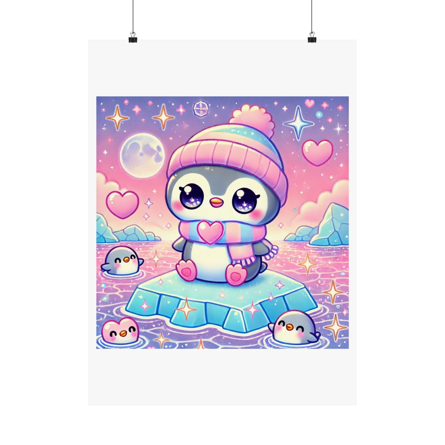 Cute Winter Penguin Ice Floe Kawaii Art Poster