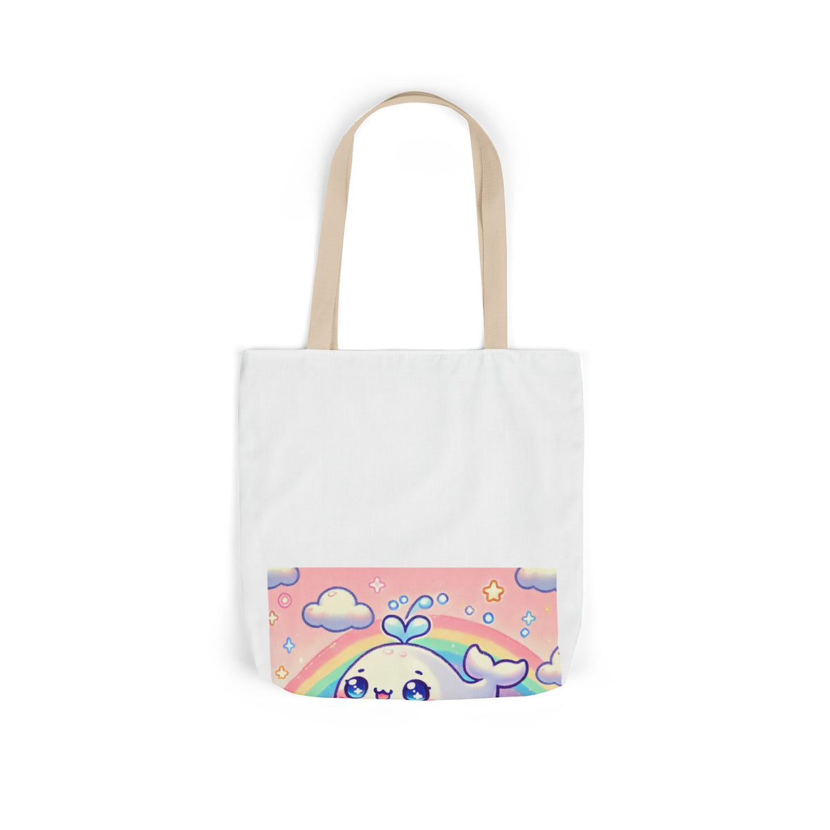 Kawaii Rainbow Whale Pastel Cloud Canvas Tote Bag