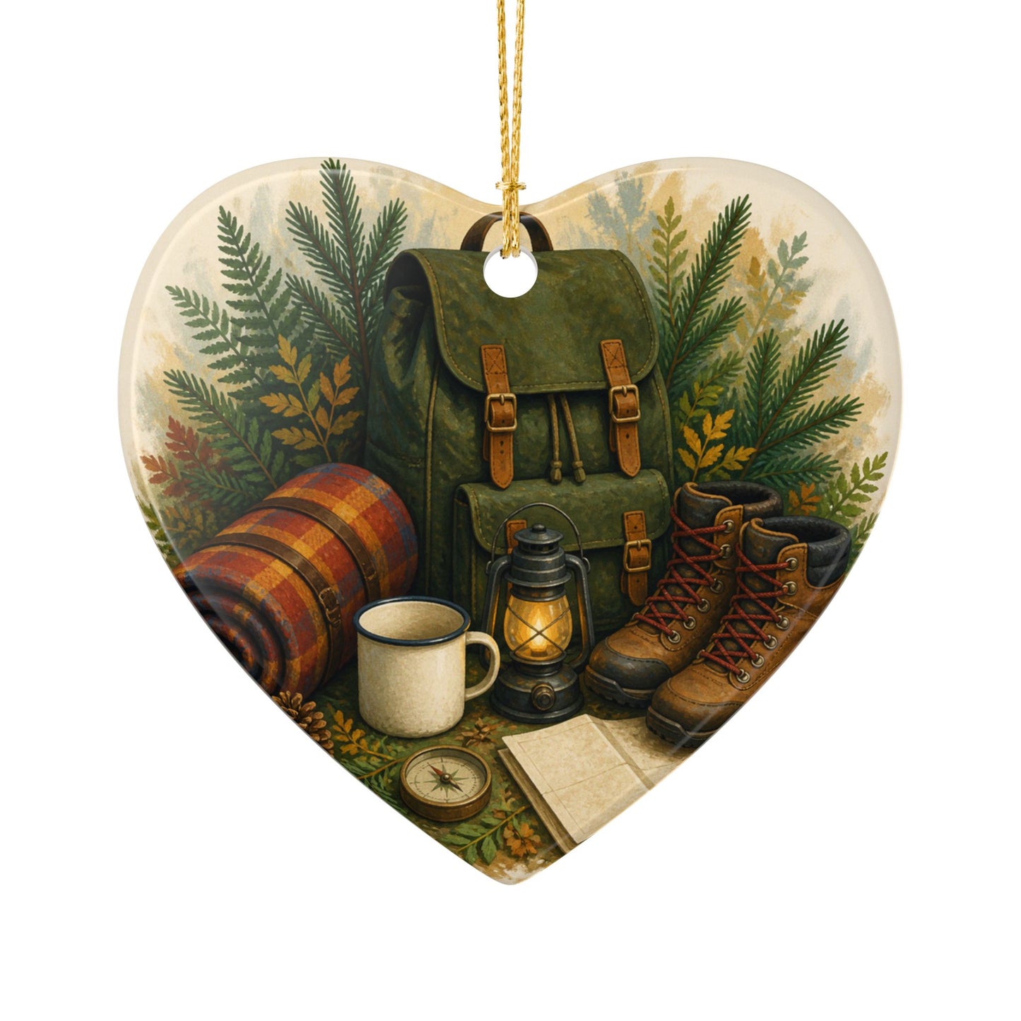 Generic Camping Gear Outdoor Adventure Art Ceramic Ornament, Holiday Keepsake an