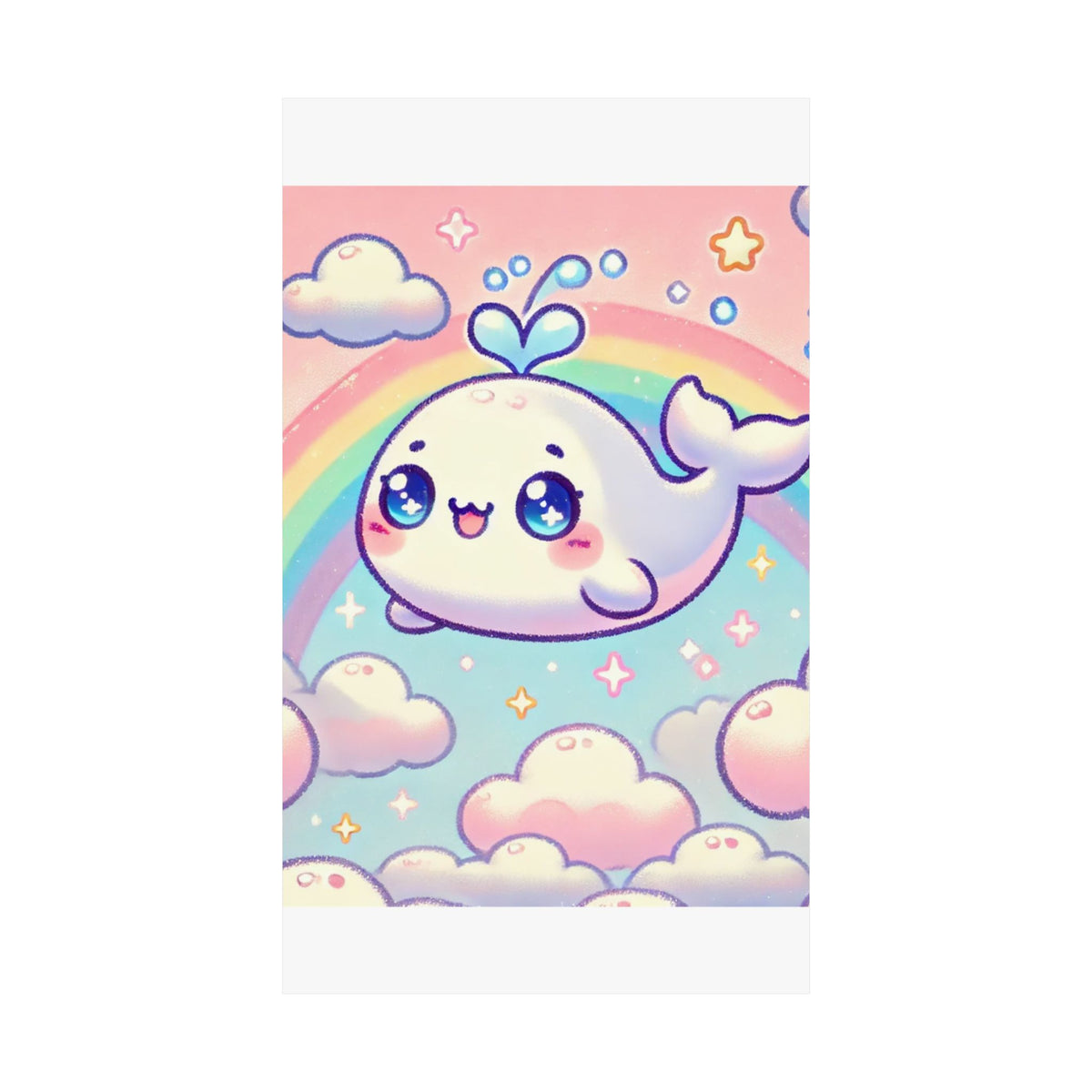 Kawaii Rainbow Whale Pastel Cloud Wall Art Poster