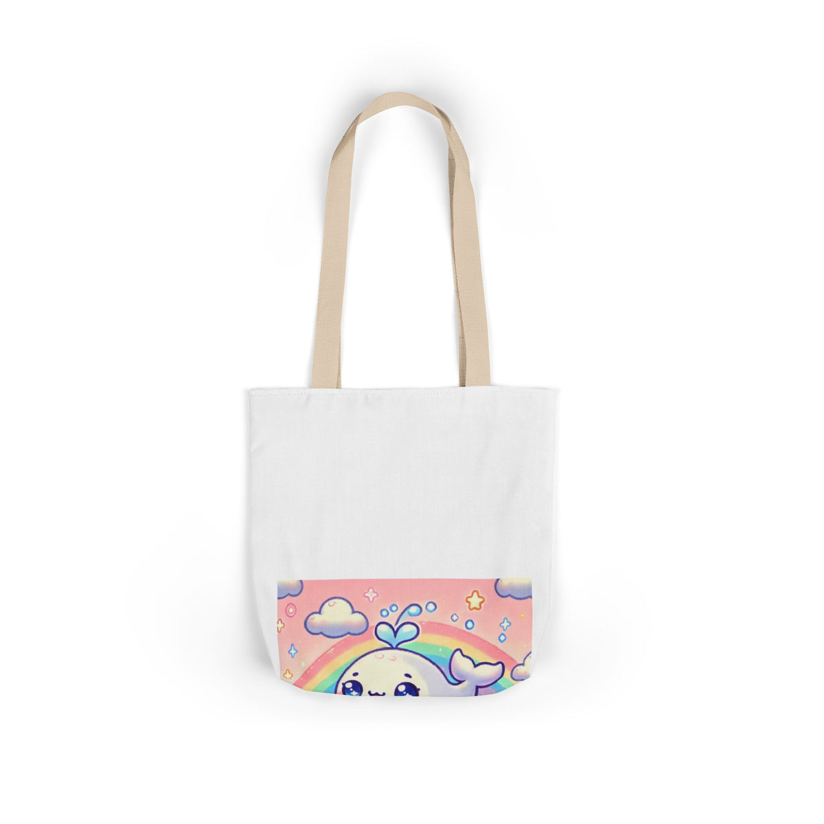 Kawaii Rainbow Whale Pastel Cloud Canvas Tote Bag