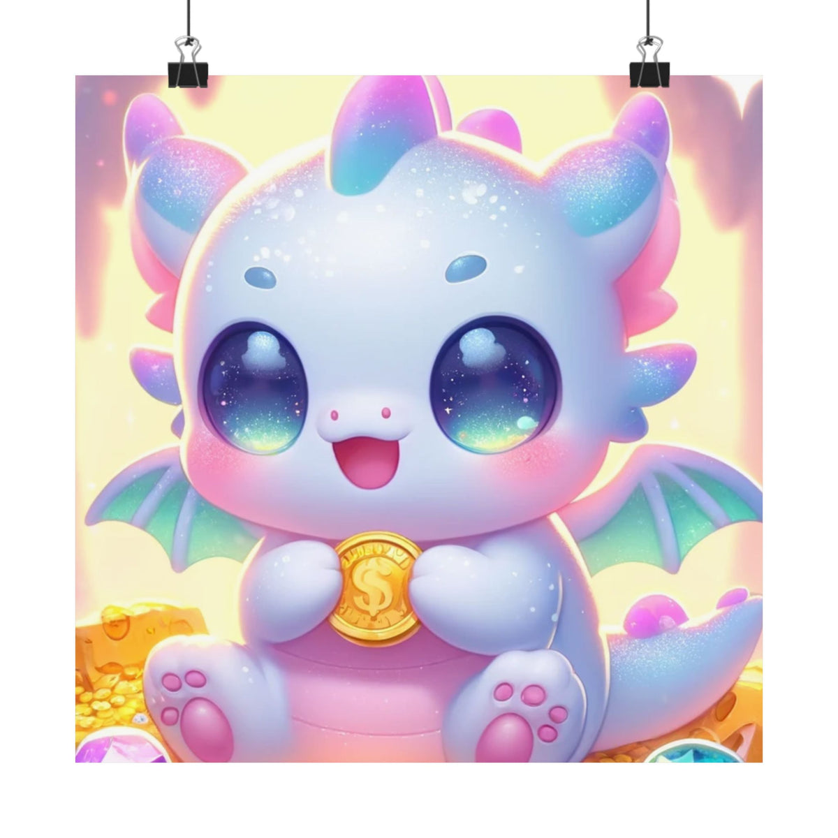 Pastel Treasure Dragon Kawaii Fantasy Wall Art Poster