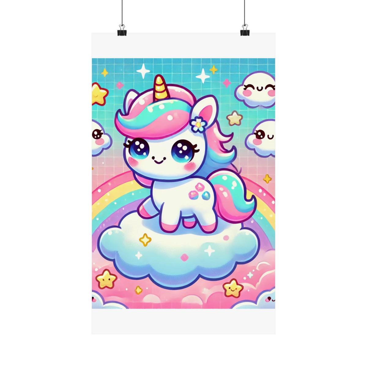 Pastel Rainbow Unicorn Cloud Kawaii Wall Art Poster