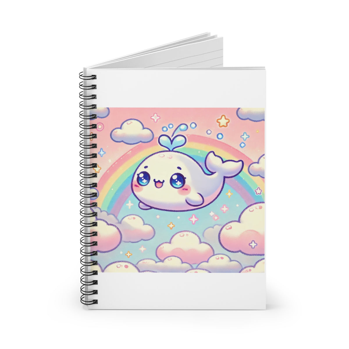 Kawaii Rainbow Whale Pastel Cloud Spiral Notebook