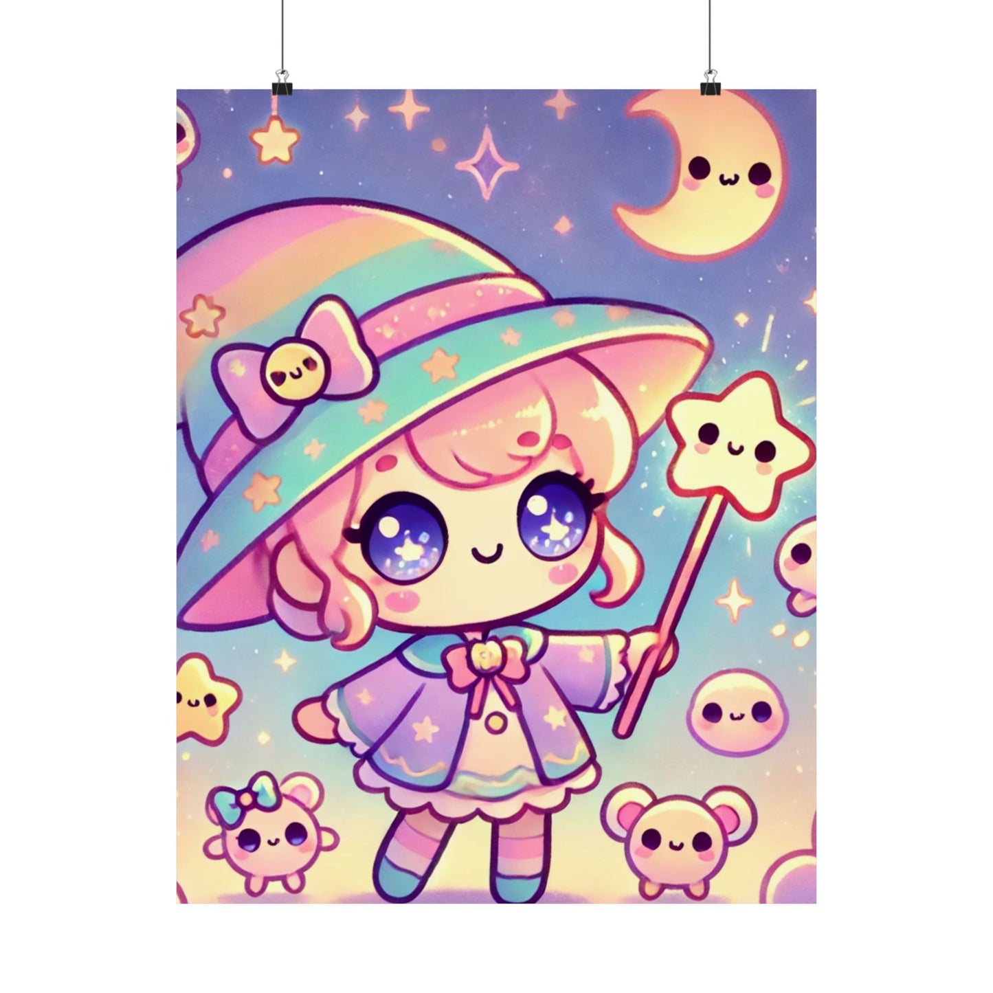 Kawaii Moon Wand Pastel Fantasy Wall Art Poster