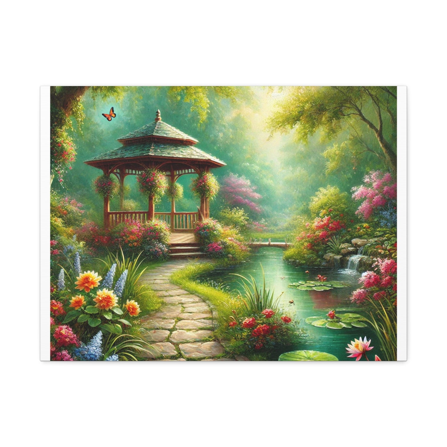Spring Garden Gazebo Floral Landscape Canvas