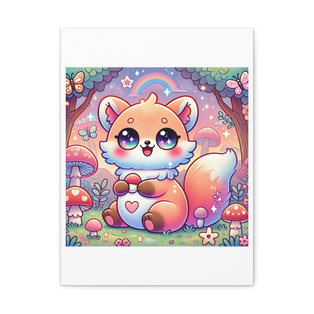 Pastel Woodland Fox Mushroom Kawaii Canvas Wall Art