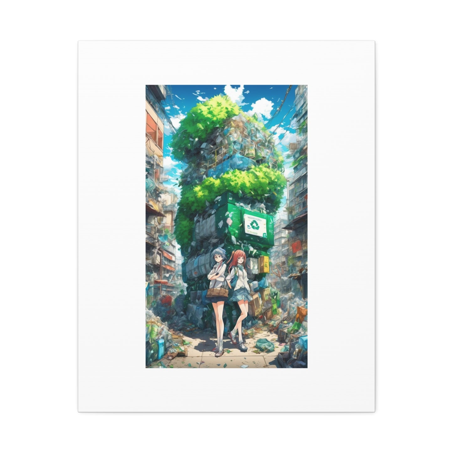 Urban Recycling Anime Friends Eco City Canvas Print