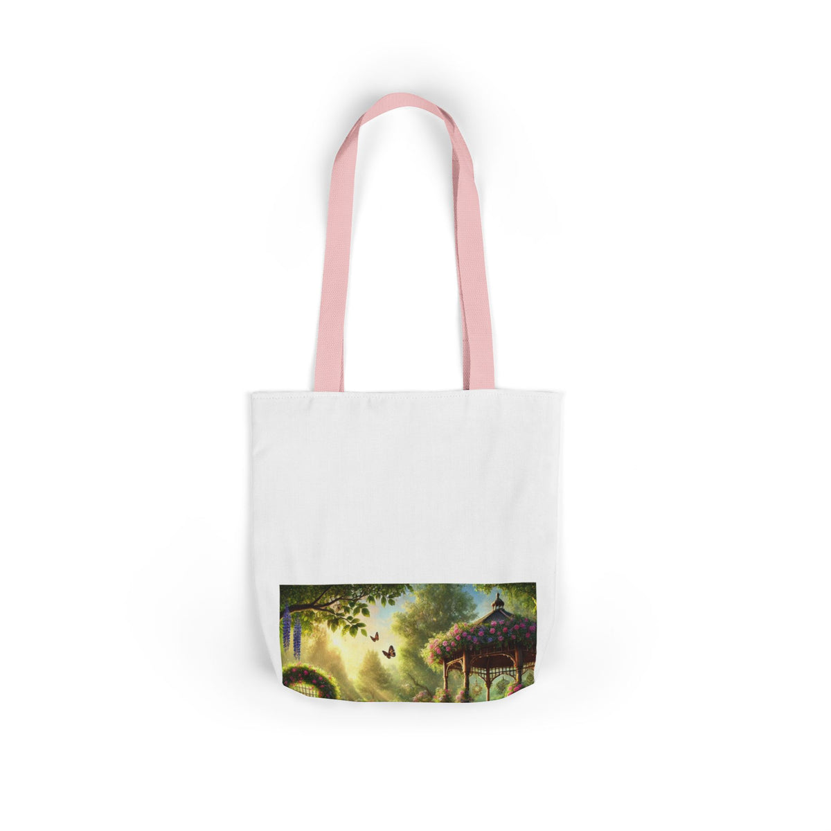 Sunlit Rose Gazebo Cottage Garden Canvas Tote Bag