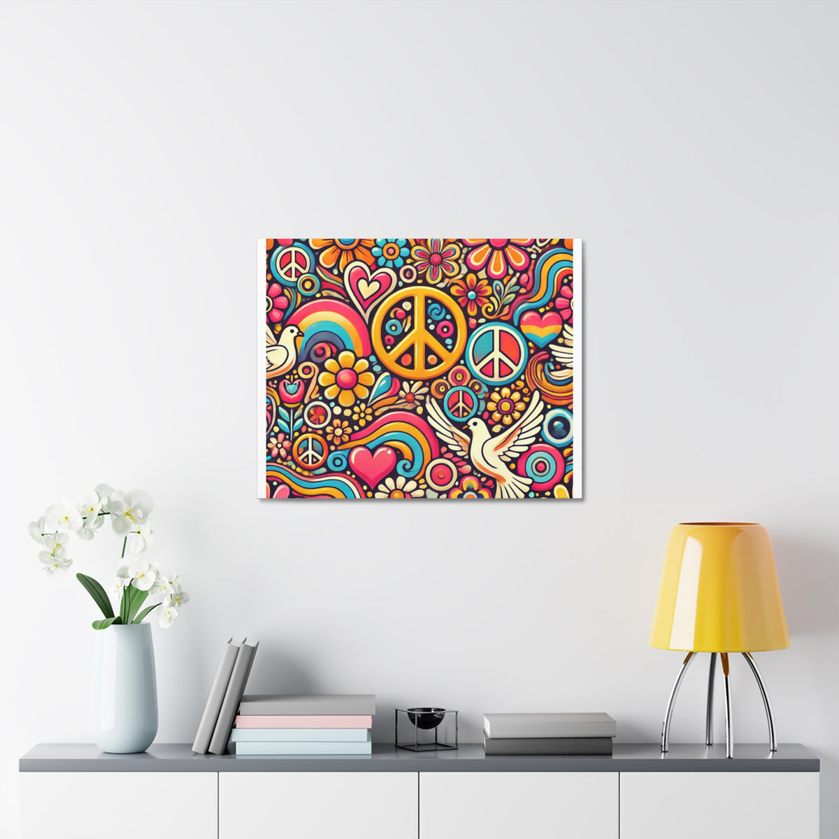 Colorful Peace Floral Pattern Canvas Wall Art
