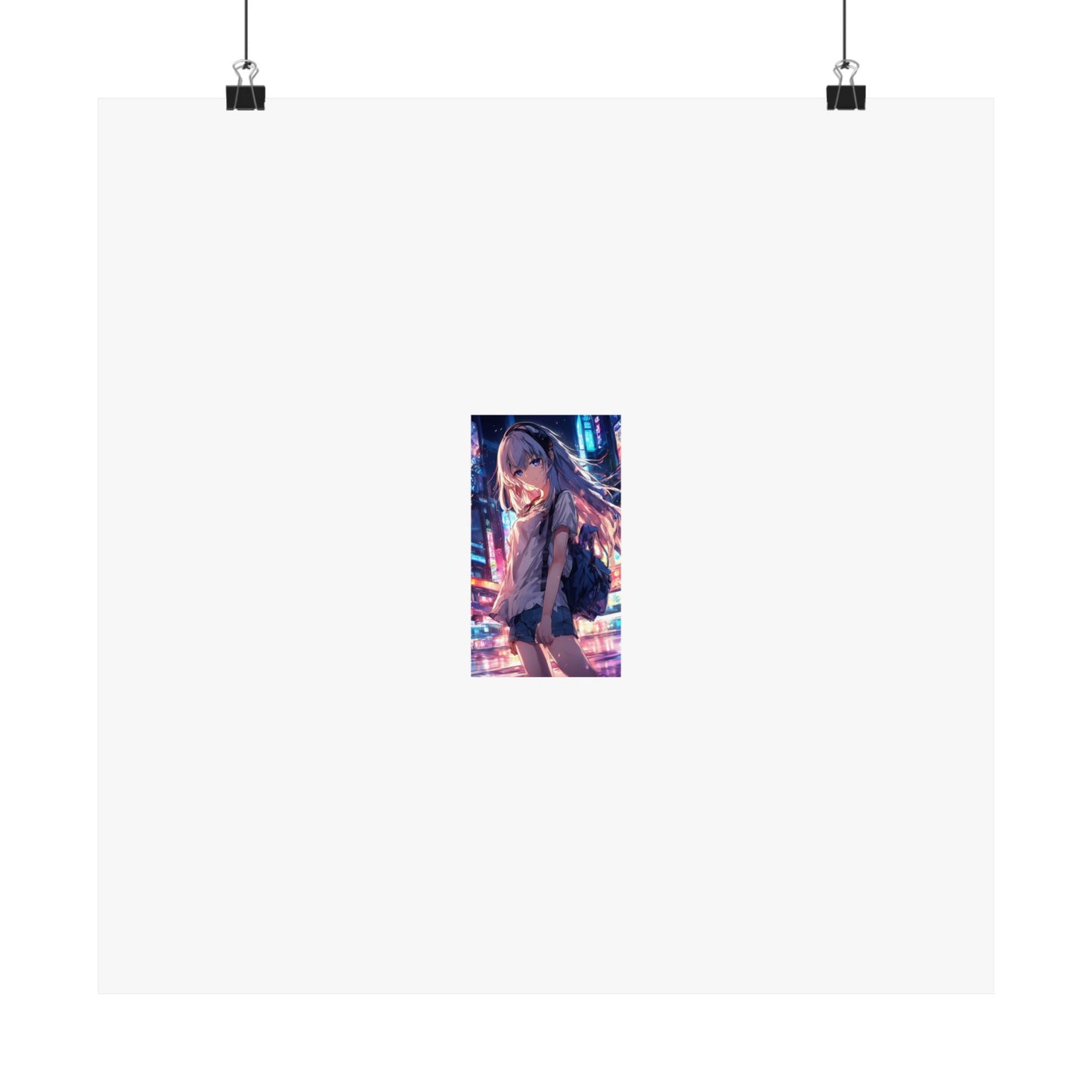 Anime City Night Heroine Portrait Neon Poster Art
