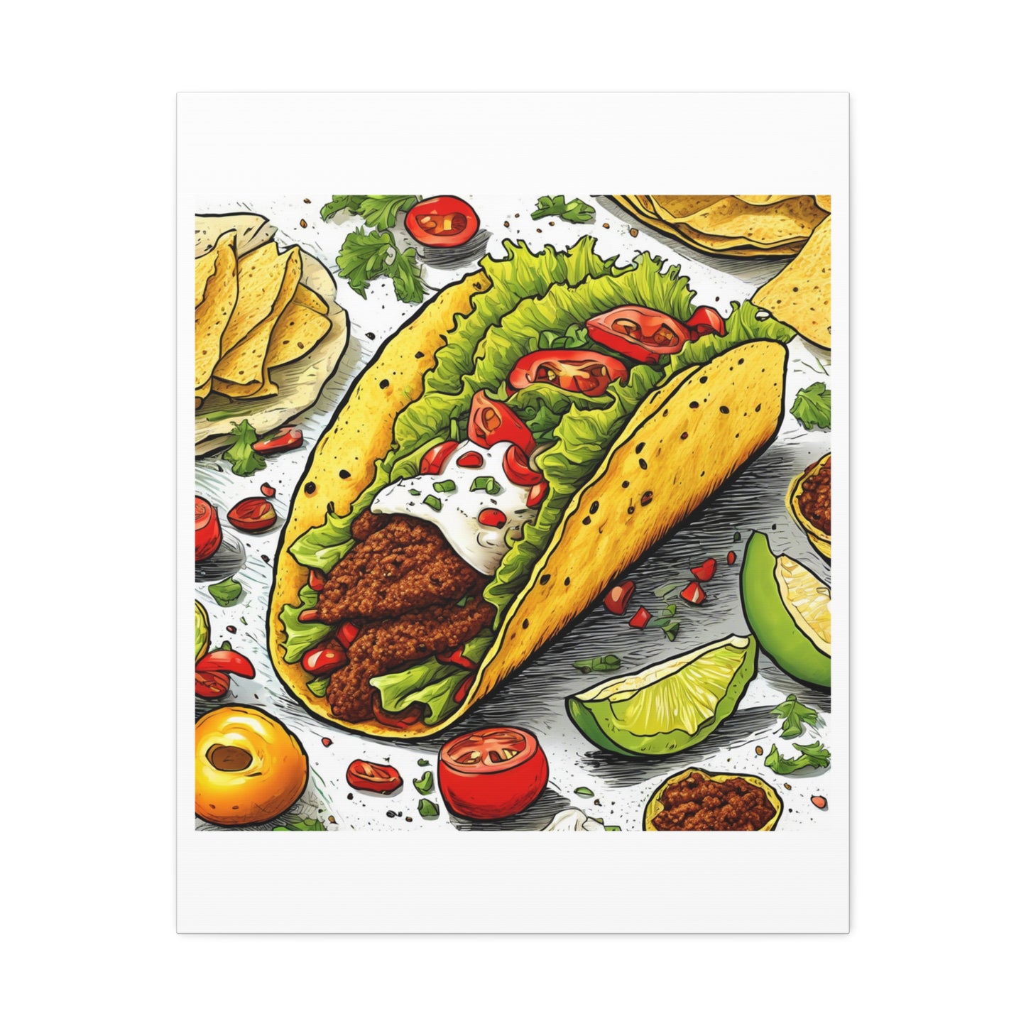 Bold Taco Illustration Foodie Gift Art Canvas
