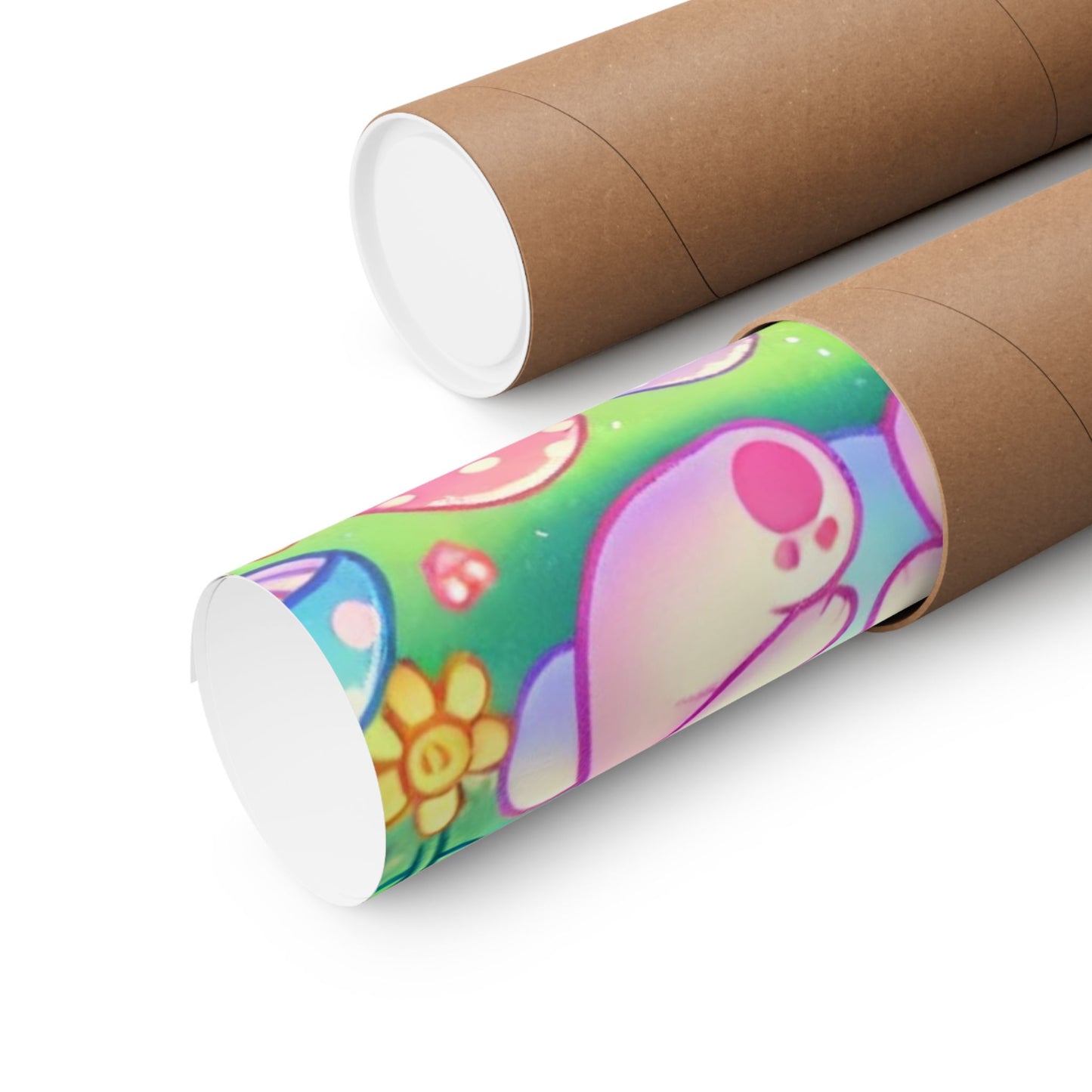 Pastel Panda and Bunny Rainbow Garden Wall Art Poster