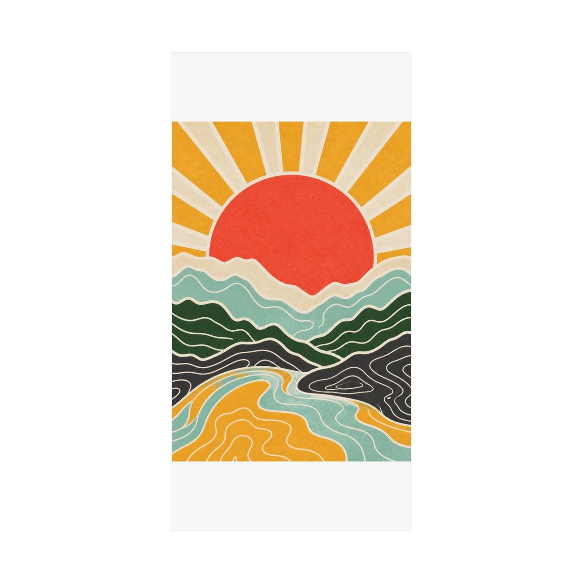 Topographic Sunrise Mid Century Mountain Art Poster