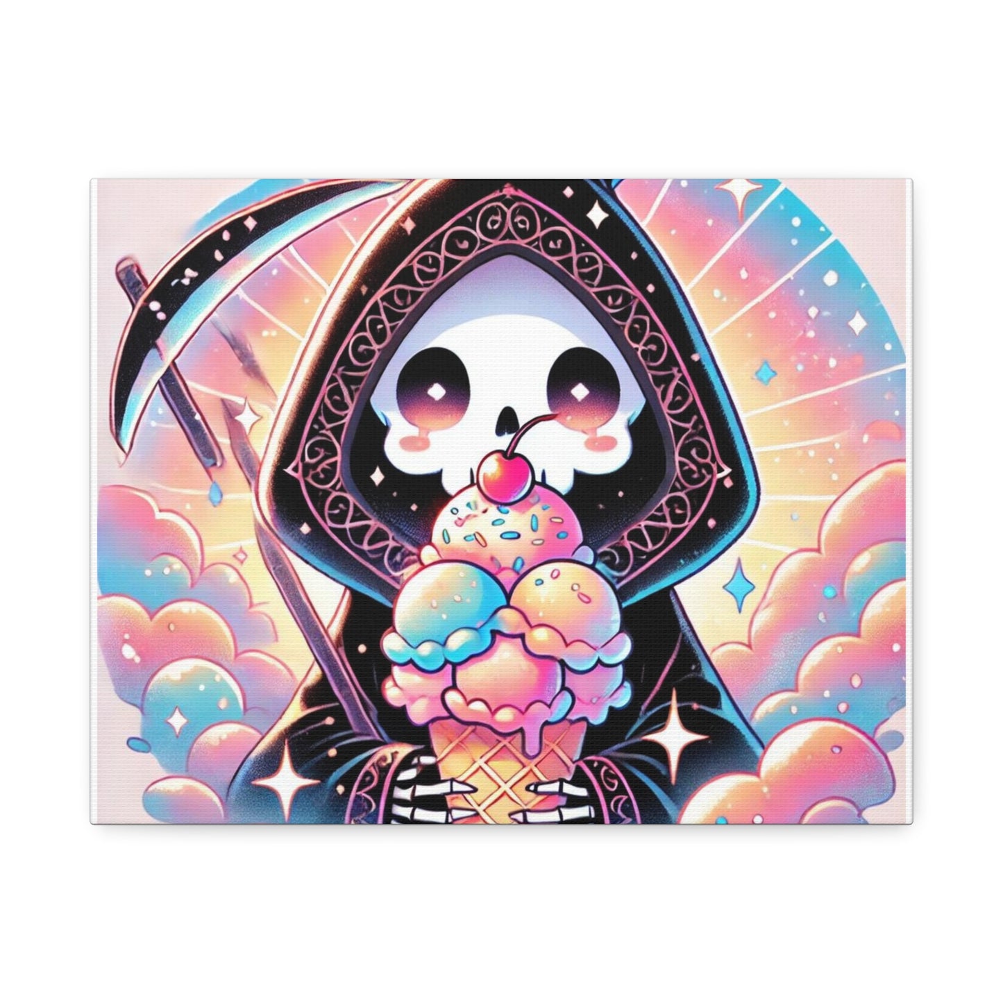 Cute Grim Reaper Ice Cream Pastel Canvas Art