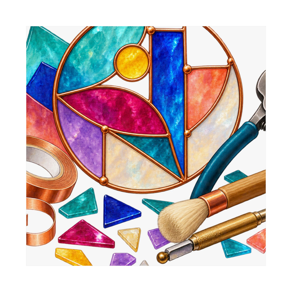 Abstract Stained Glass Suncatcher Workshop Poster