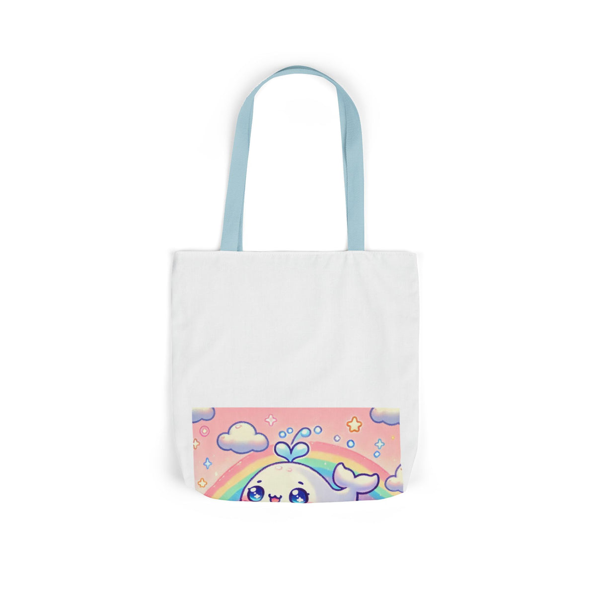 Kawaii Rainbow Whale Pastel Cloud Canvas Tote Bag