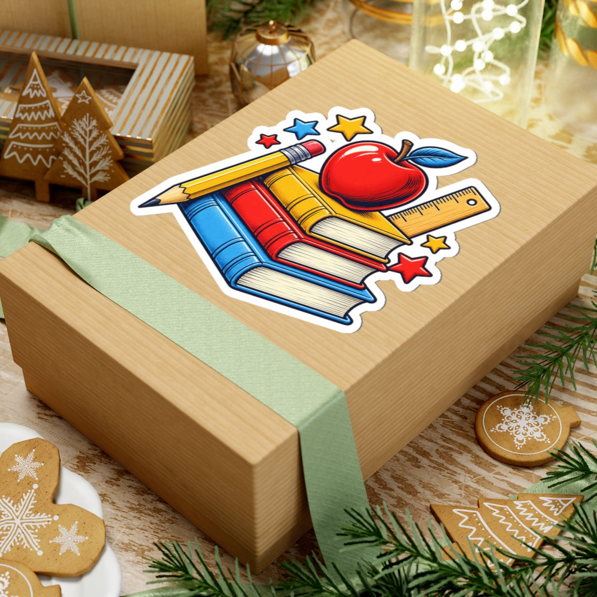 Retro School Books Apple Teacher Appreciation Sticker